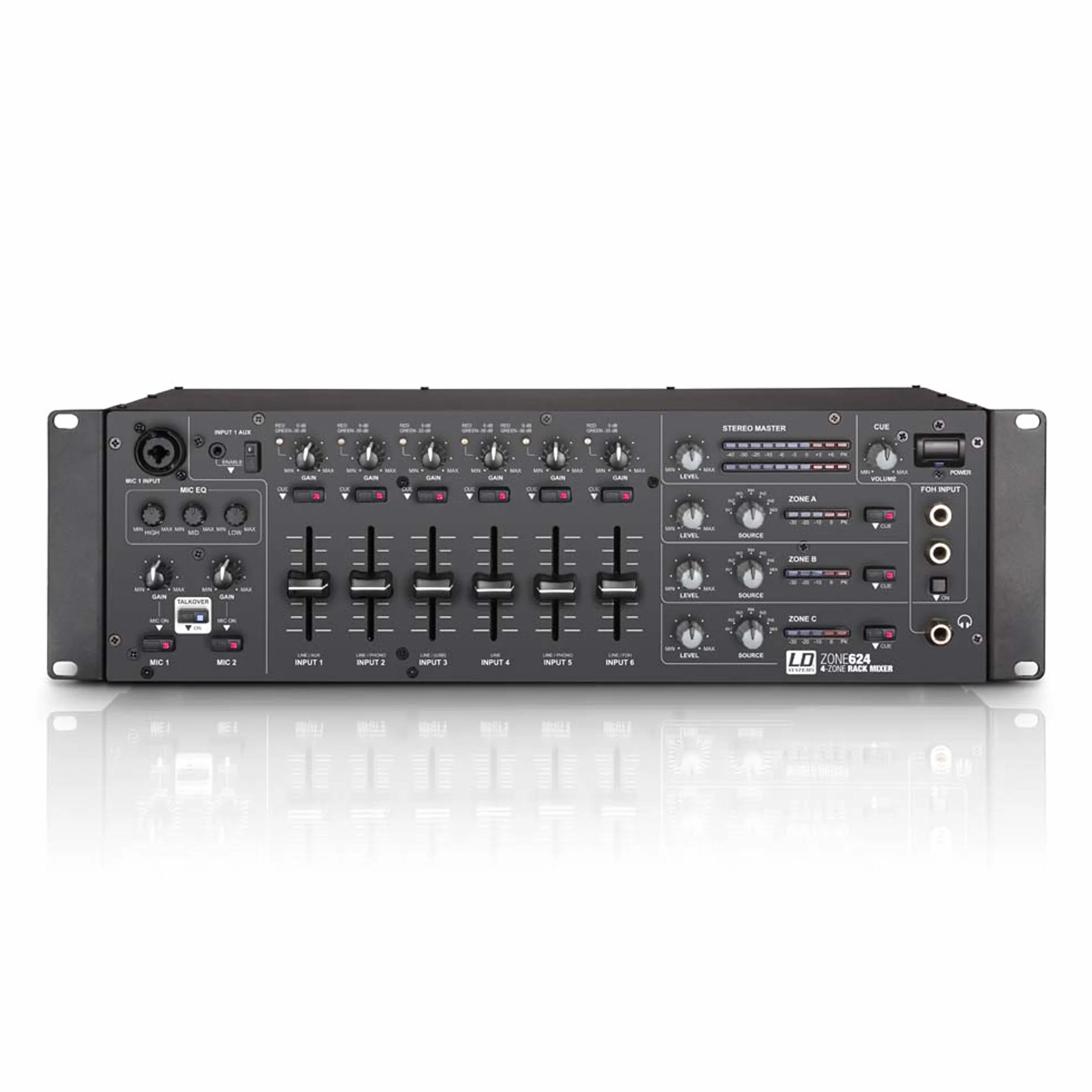 LD Systems ZONE 624 - Mezclador de 4 zonas, formato 19" 3 U