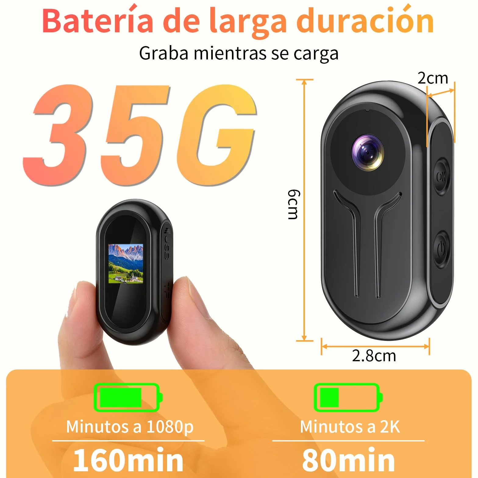 Mini Cámara Deportiva WiFi, Ultra HD 2K Action CAM con Pantalla,120° Gran Angular Cámara POV, Mini BodyCam con Visión Nocturna for Camara Casco Moto Vlog/Aventura