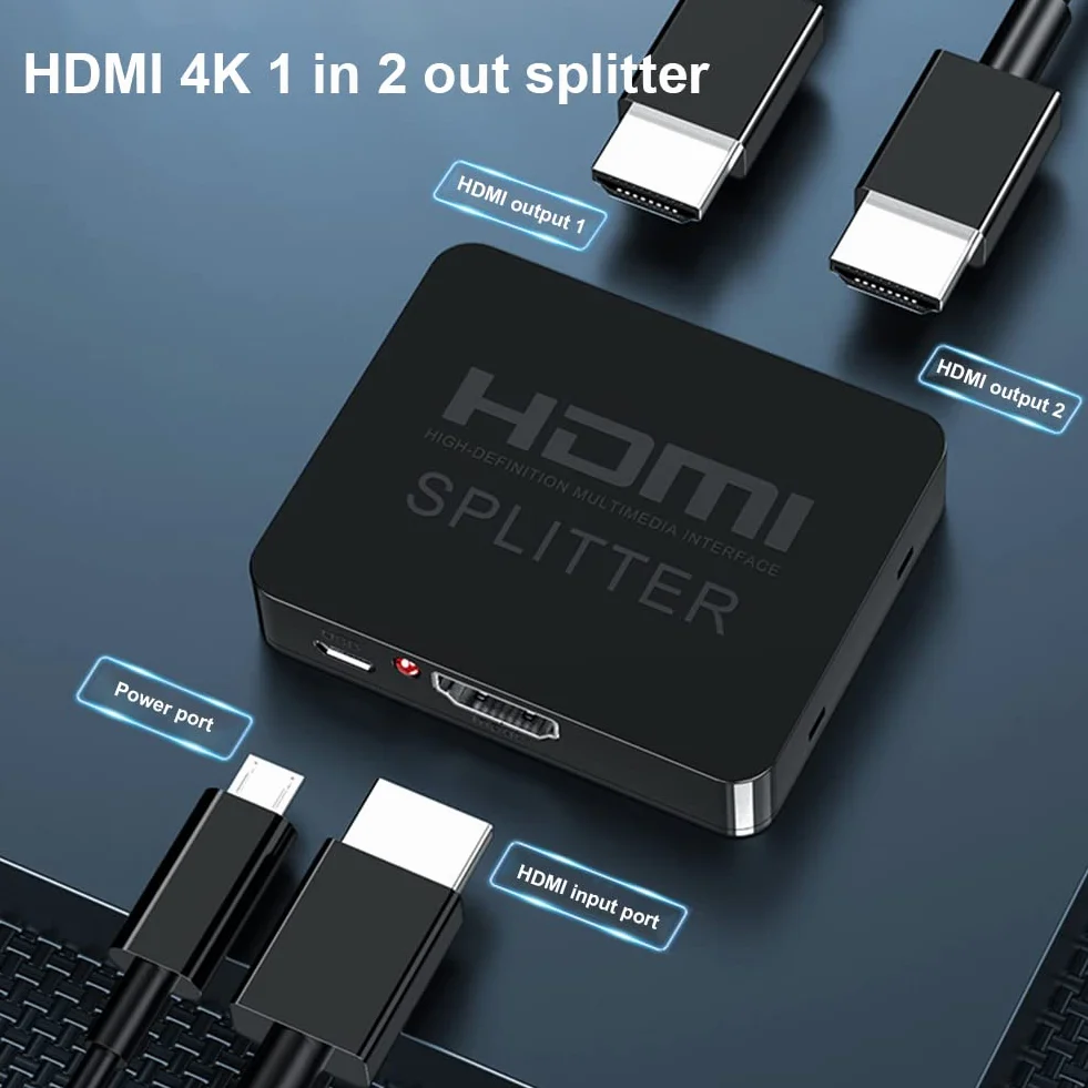Divisor HDMI SELIACR 1080P full HD, 3D, 4K para monitor doble, compatible con MacBook, Xbox, PS4, PS3, reproductor Blu-Ray, DVD, HDTV, con cable de alimentación micro USB