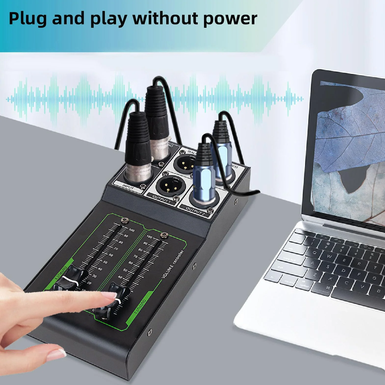 Controlador de Volumen Pasivo, 1 Entrada 2 Salidas Todo Metal Sin Pérdidas Controlador de Volumen Estéreo Preciso Plug and Play para Estudio y de Sonido doméstico(Negro)