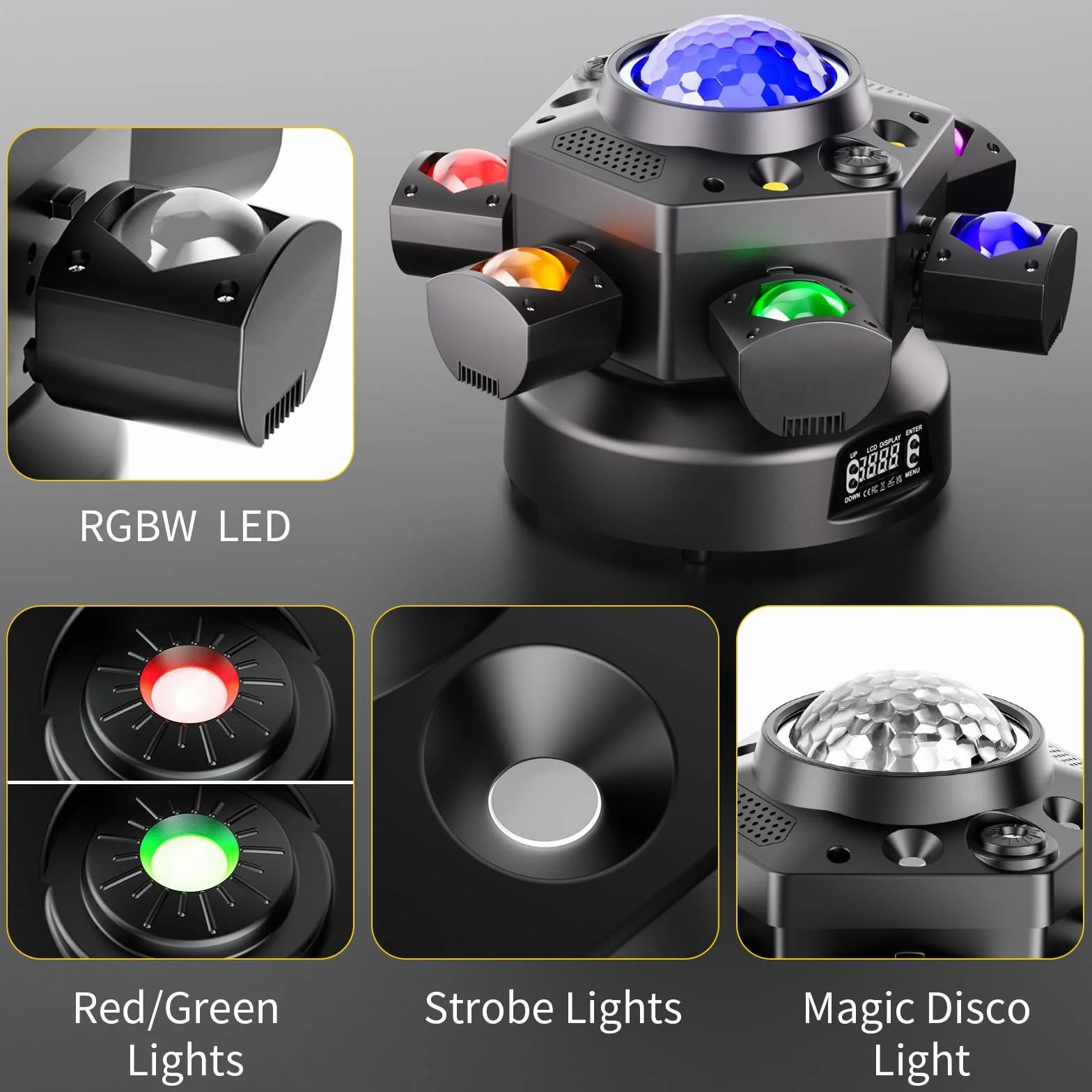 150W Escenario Luz de Cabeza Móvil, 6 LED 4 en 1 d-mx512 Haz Estroboscópico RGBW Mezcla de Colores Cielo Estrellado y Efectos de Bola Mágica Eje X 540° con Control Remoto para Boda Fiesta Teatro DJ