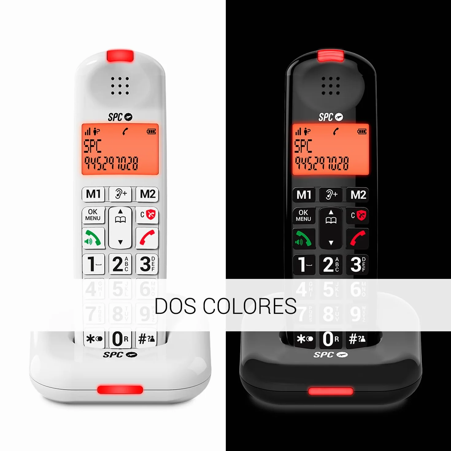 SPC Comfort Kairo - Teléfono inalámbrico para Personas Mayores con Teclas Grandes, Sonido extramplificado, Compatible audífonos, función Bloqueo Llamada, señal Luminosa y 2 memorias directas – Negro