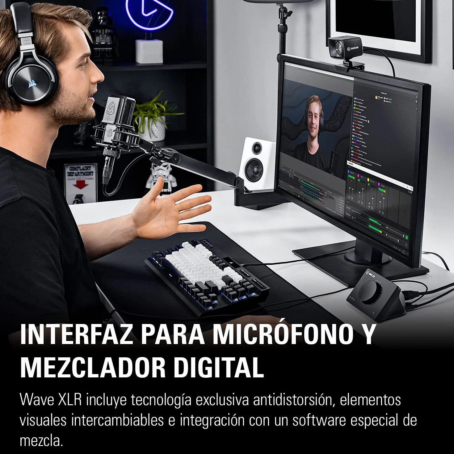 Elgato Wave XLR – interfaz para micrófono, XLR/USB-C, antisaturación, previo de 75 dB, alimentación phantom, monitorización directa, botón táctil de muteo, aplicación de mezcla digital Wave Link