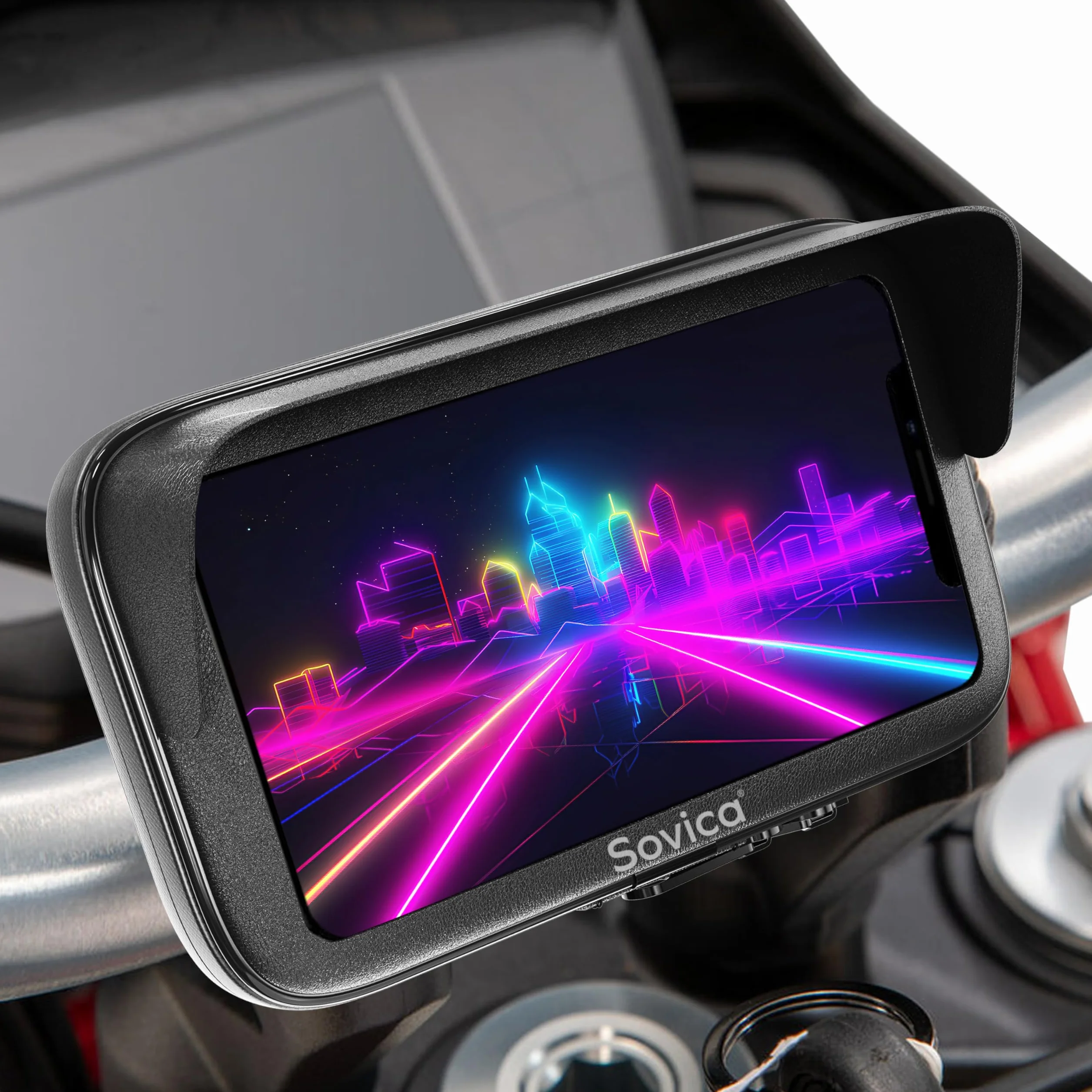 Sovica Soporte Móvil Impermeable para Moto con Cargador 2.1A, Funda con Visera Antireflejos hasta 7.5"