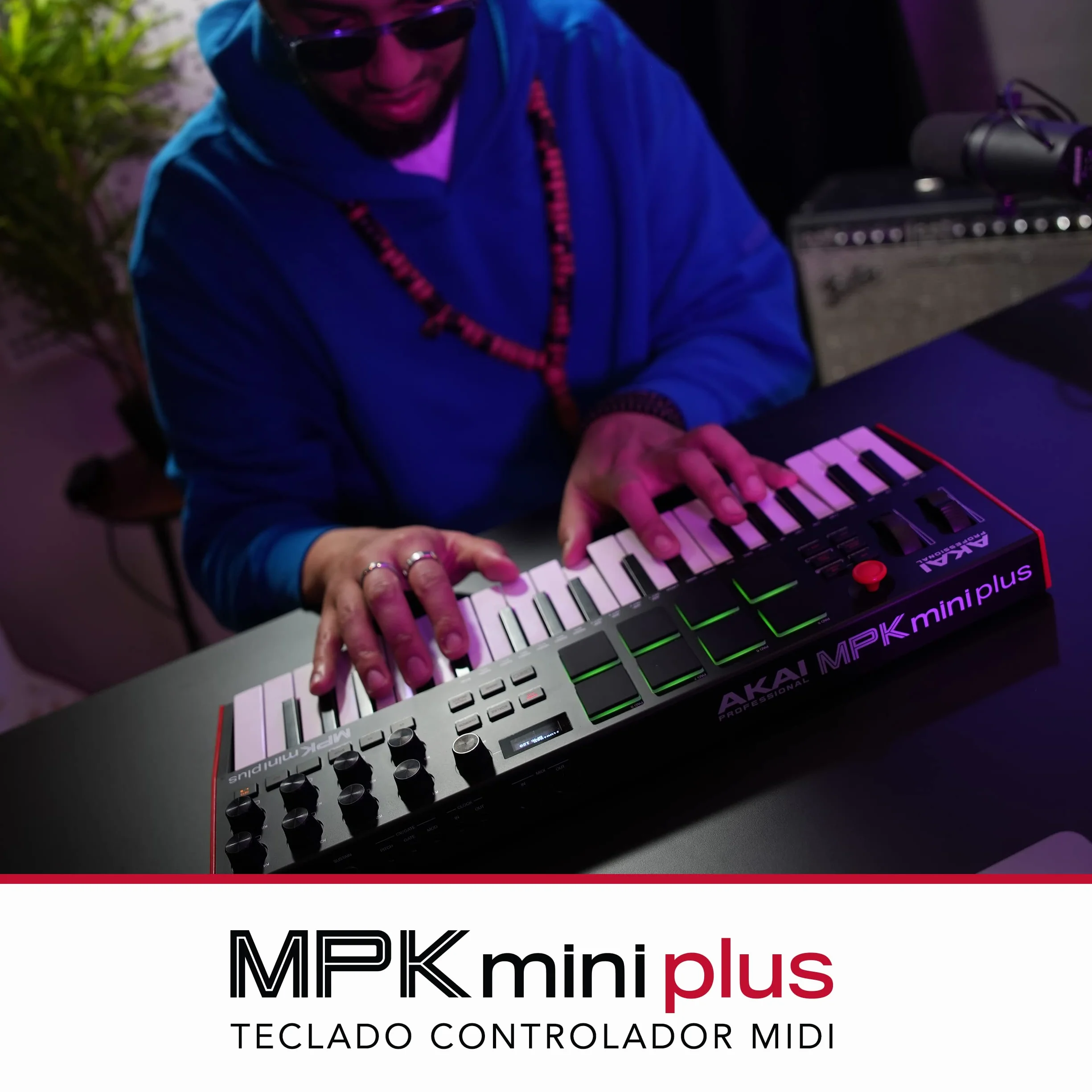 Akai Professional MPK Mini Plus - Teclado Controlador MIDI USB de 37 Mini Teclas con 8 Pads MPC, Secuenciador, MIDI/CV/Gate I/O, Software de Producción y Native Instruments Sound Package