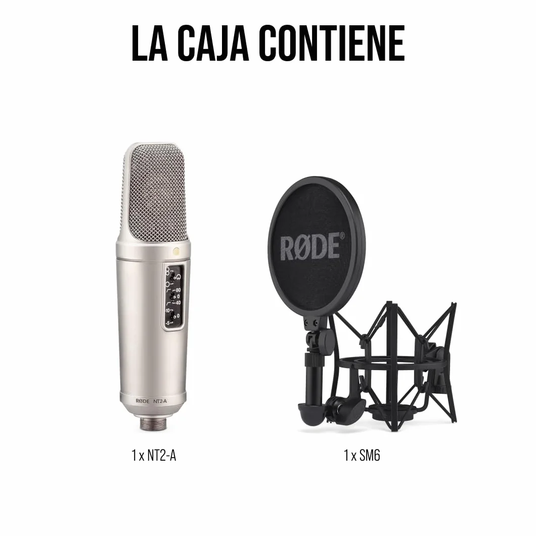 RØDE NT2-A Micrófono de condensador cardioide de gran diafragma versátil RØDE NT2-A con patrón polar conmutable, atenuador y filtro paso alto para grabación de voces e instrumentos