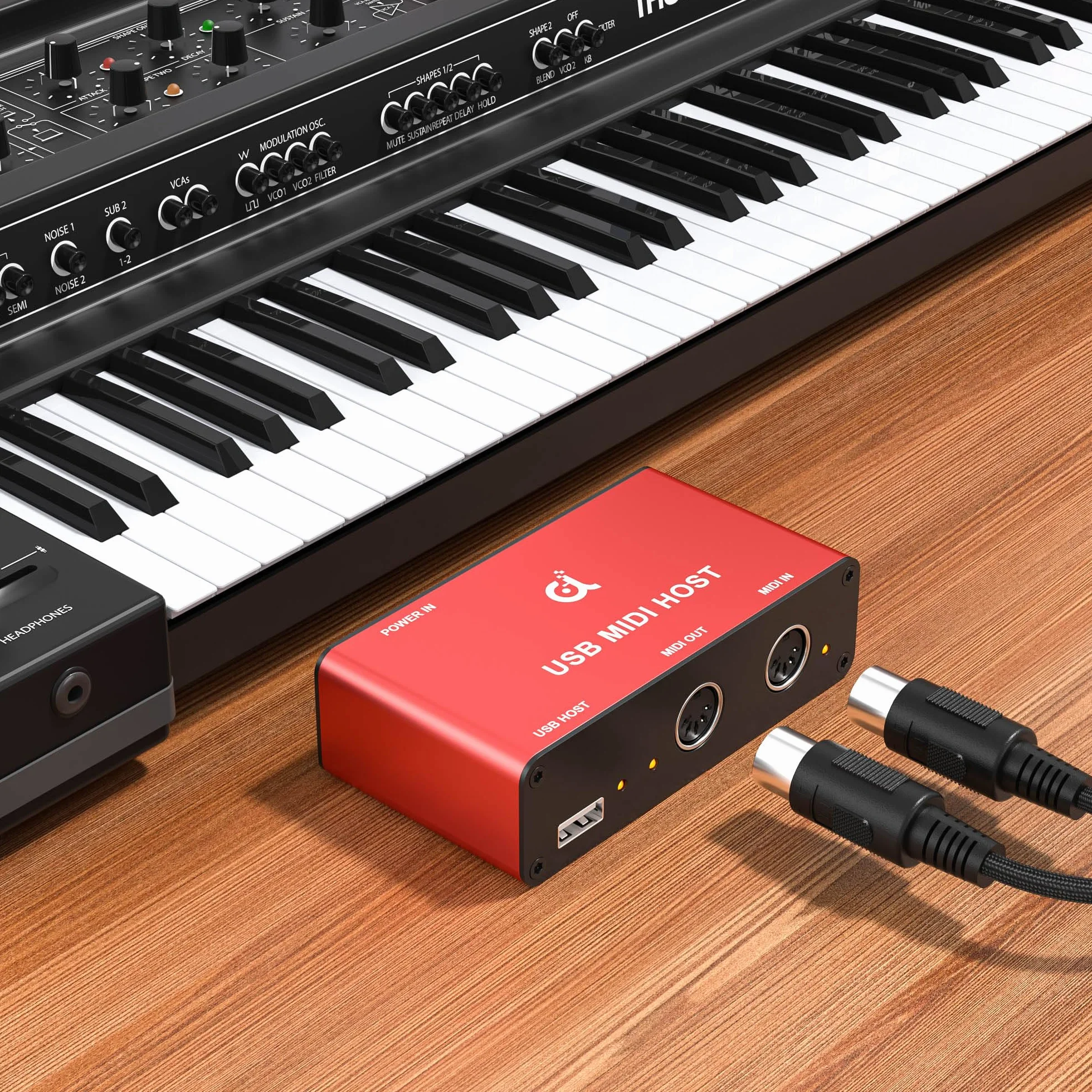 DigitalLife Serie BridgeCore | Interfaz MIDI USB Host Autónomo 1-In / 1-Out, DIN de 5 Pines, LED, Carcasa Metálica – Para Principiantes, Músicos de Estudio y Artistas en Vivo【Rojo 1 ud./paquete】