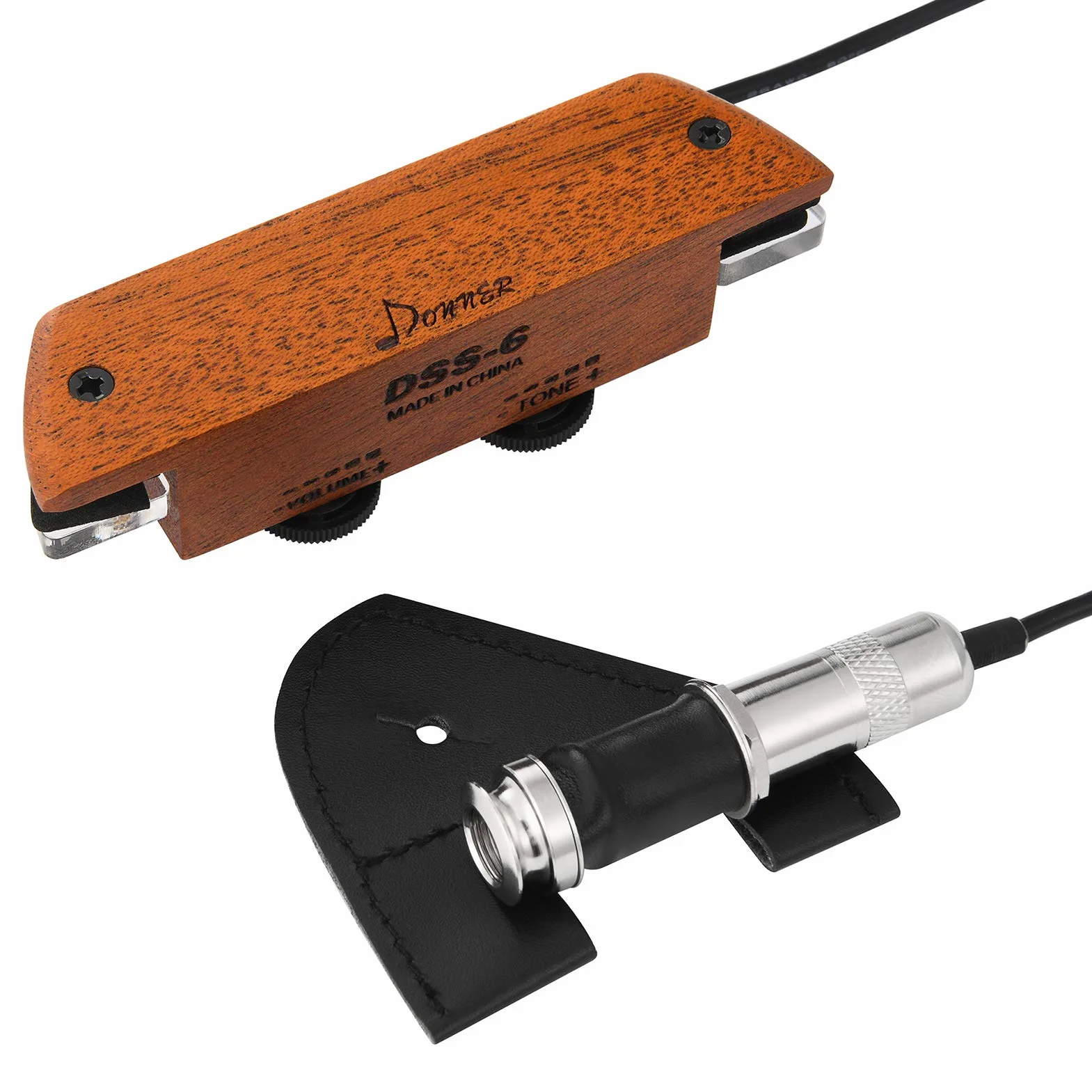 Pastilla para Guitarra acústica Donner, Pastilla pasiva de Caoba para Boca de Guitarra con humbucker y Control de Volumen y Tono, Compatible con diámetros de Boca de 3,8” a 3,94”