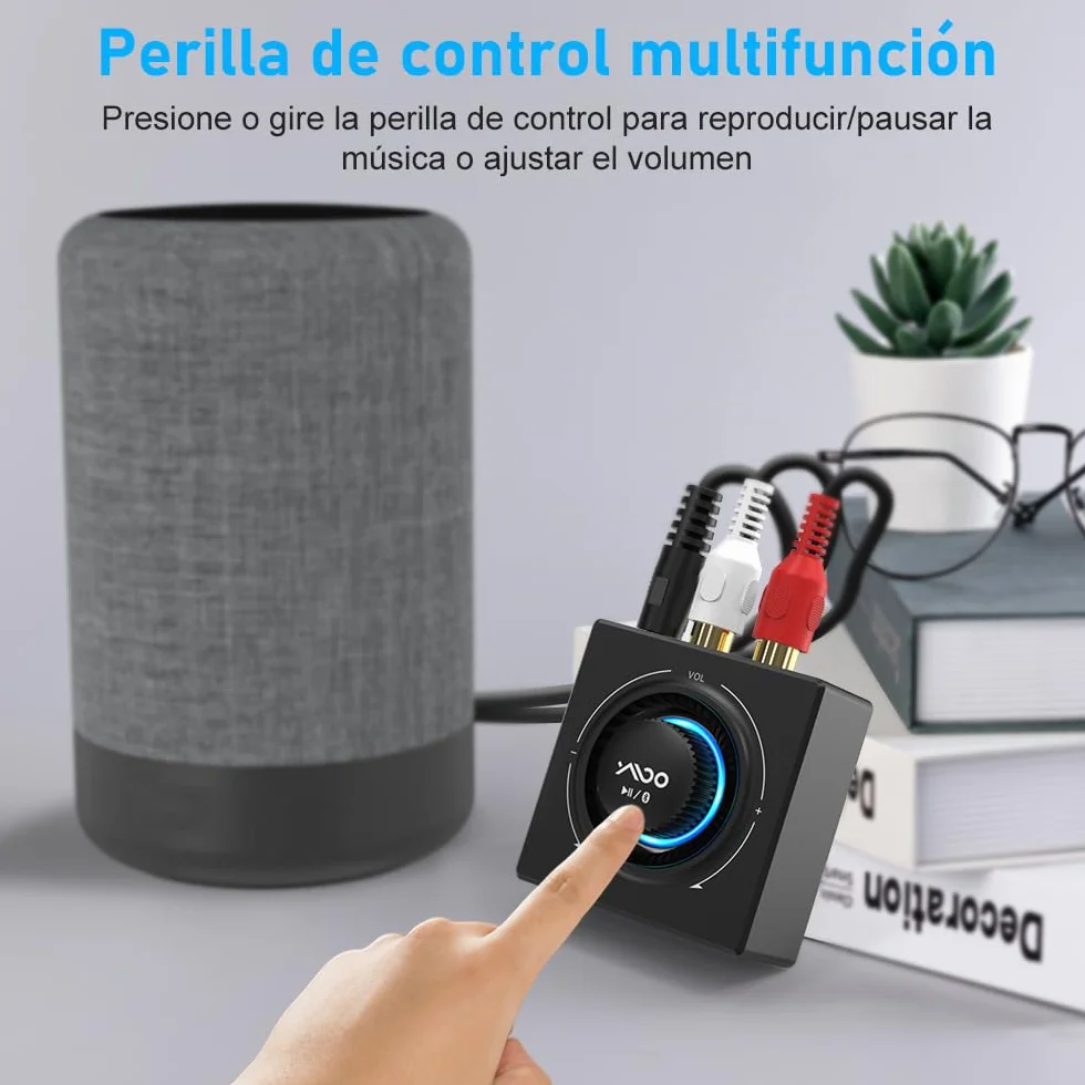 YMOO Receptor Bluetooth 5.3 HiFi Audio con RCA y 3,5mm Jack, Adaptador Bluetooth para Equipo de Música/Amplificador/Altavoz, 30M AUX Receiver Adapter Inalámbrico, Conexión Dual para Dos Altavoces