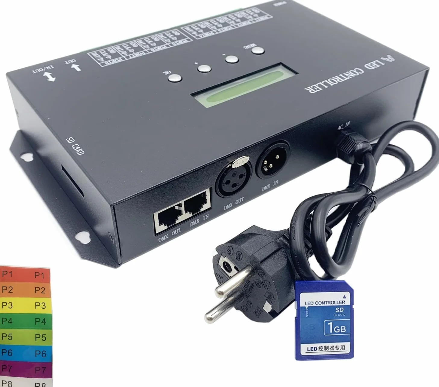 H807SA 8CH artnet/dmx a spi led pixel controlador con tarjeta SD para WS2811 WS2812B WS2815 WS2813 apa102 tira LED