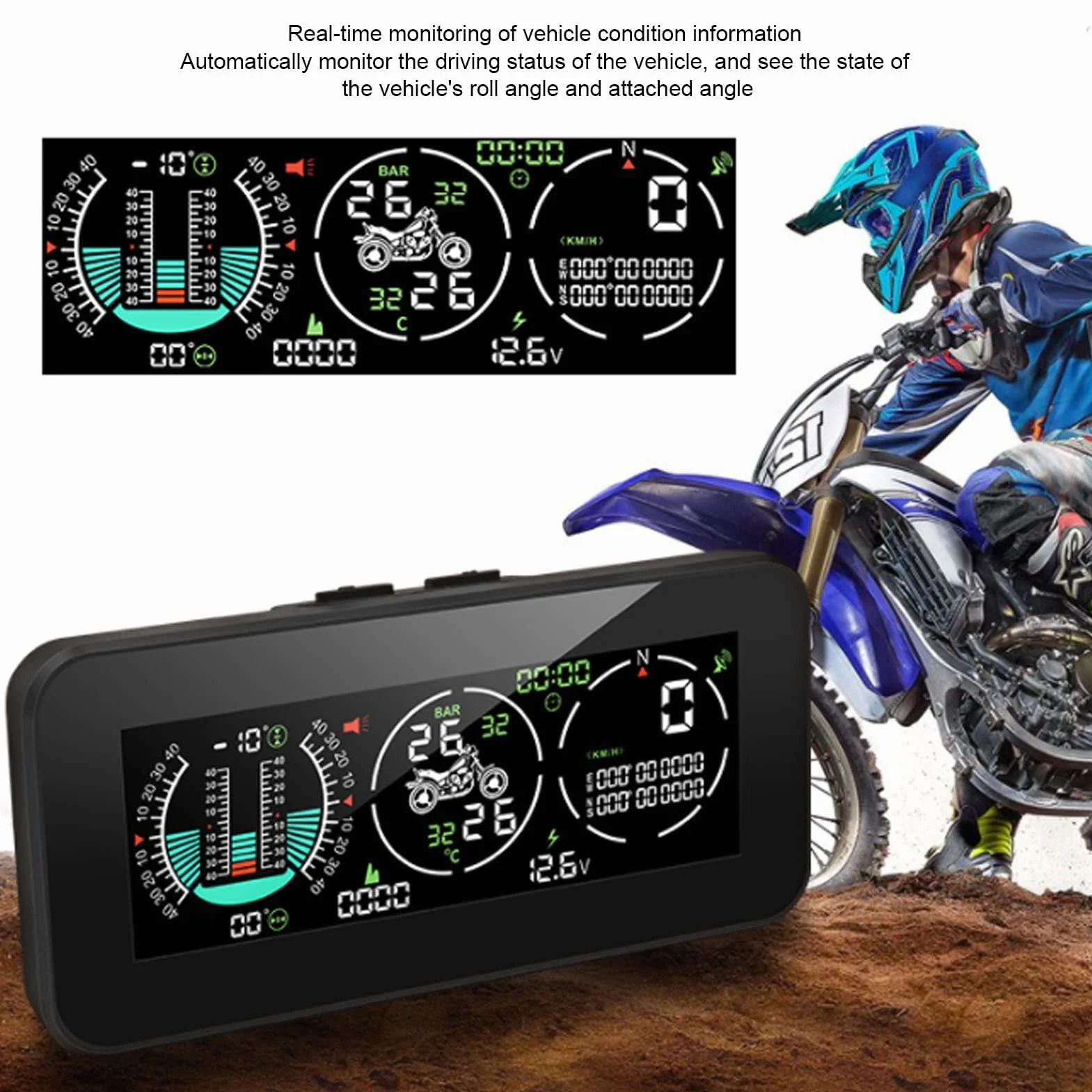 Motocicleta Head Up Display, GPS Alarma de Advertencia de Exceso de Velocidad Presión de los Neumáticos HUD Medición de Kilometraje Monitor de Velocidad para el Motor de Transporte Inclinómetro Moto V