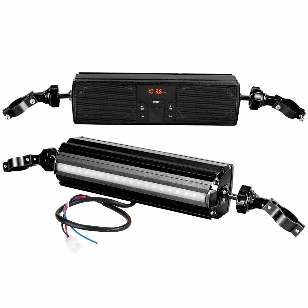 Qiilu Sistema de o de la Barra de la manija de modificación de la Motocicleta, reproducción de USB Sistema de Sonido Antideslizante a Prueba de Agua Altavoz estéreo de Moto(Negro)
