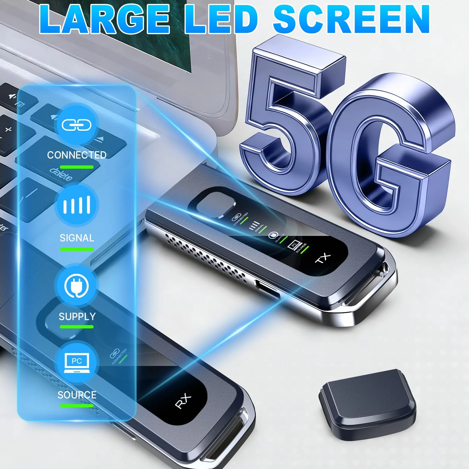 Transmisor y Receptor HDMI inalámbrico 2026, 5.8 G + 2.4 G de Doble Banda, más Pantalla LED, decodificación 4K 1080P a 60Hz Salida de Video Ultra HD, Kit Extensor de Enchufe de Video