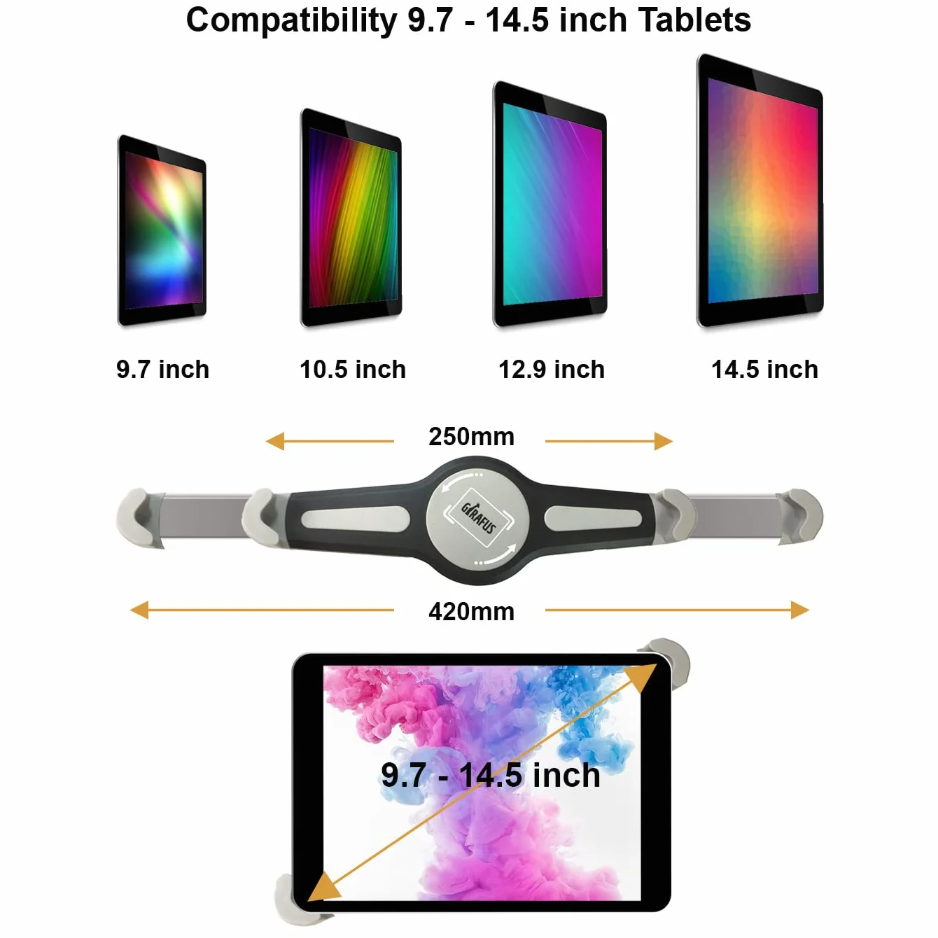 / Soporte Tablet Coche Central/para iPad, iPad Pro (9.7&12.9‘‘) / Samsung Galaxy Tab Pro, HTC, ASUS/Porta Universal Tablet 9,5-14,5" Pulgadas/Asiento/REPOSACABEZAS Coche CABECERO