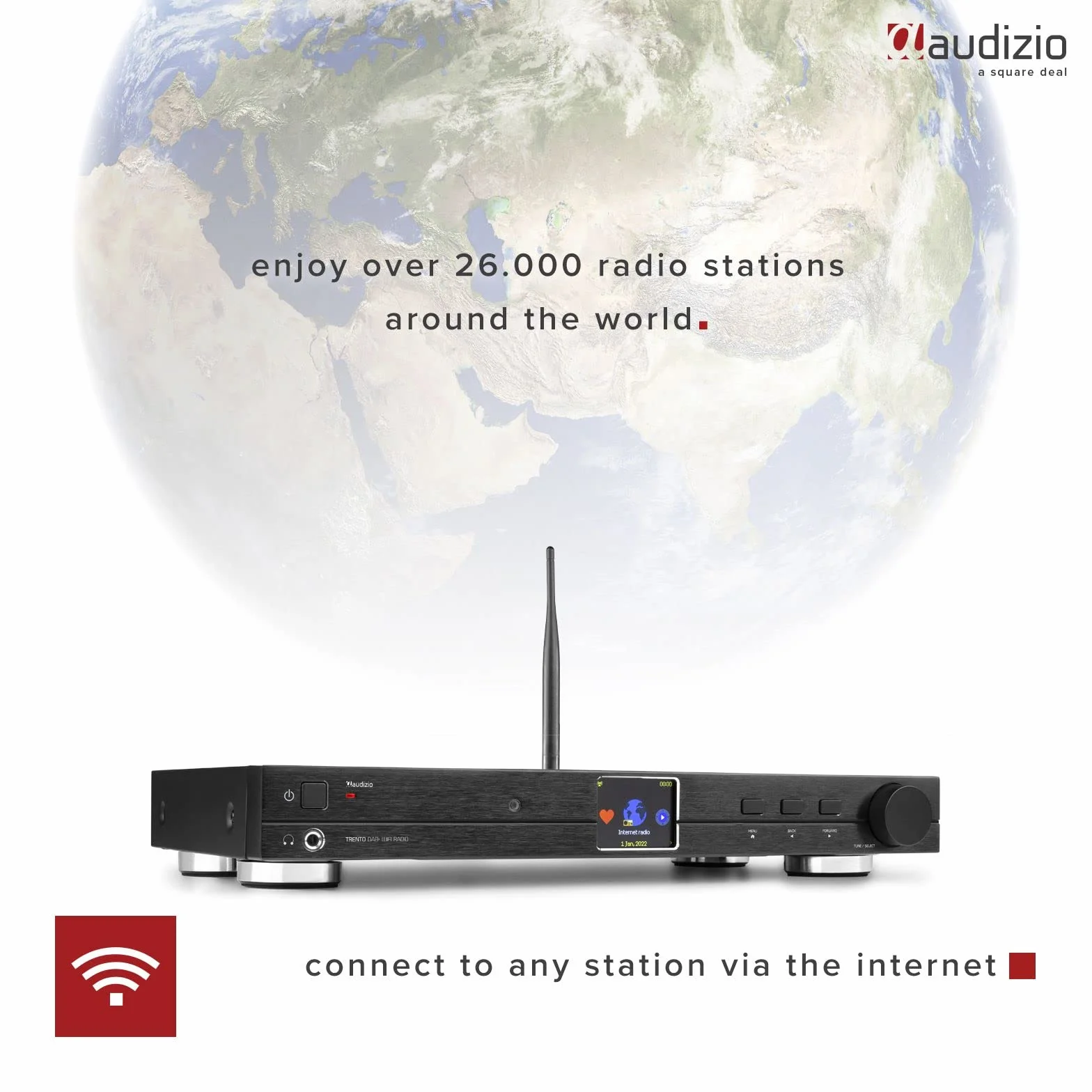 Audizio Trento Radio Internet con Bluetooth Radio FM/Dab - Negro, Reproductor Multimedia WiFi, Radio Despertador, Altavoz Bluetooth, Ideal para Aprovechar Tus Mejores emisiones de Radio en casa