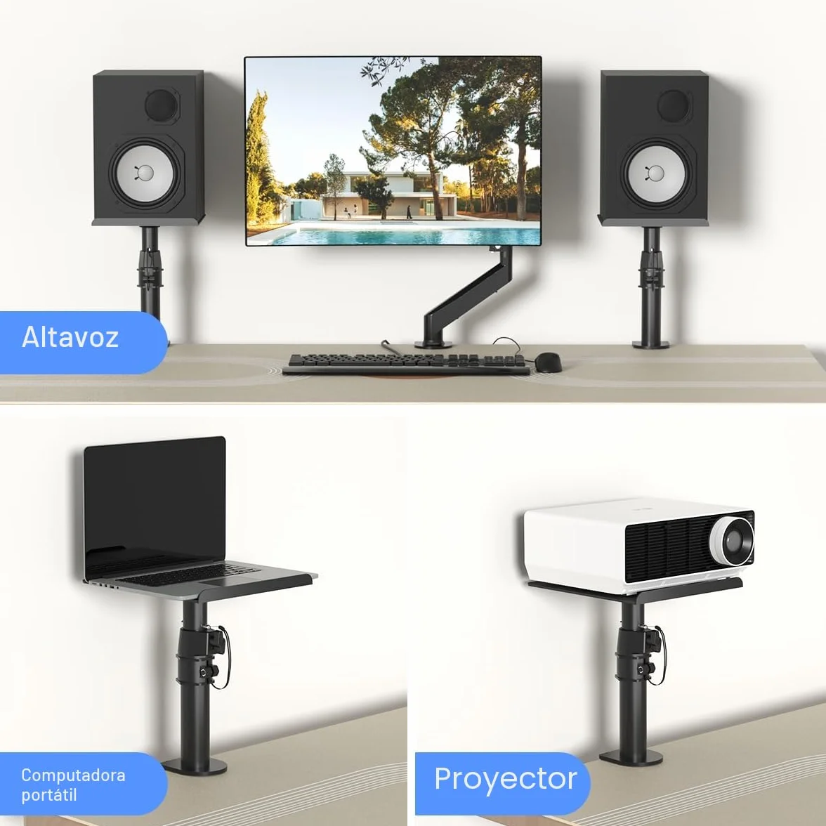 Suptek Soporte Altavoz Universal Giratorio e Inclinable para Barra de Sonido y Altavoces de Estantería, Paquete de 2, Máx 15 kg, Negro