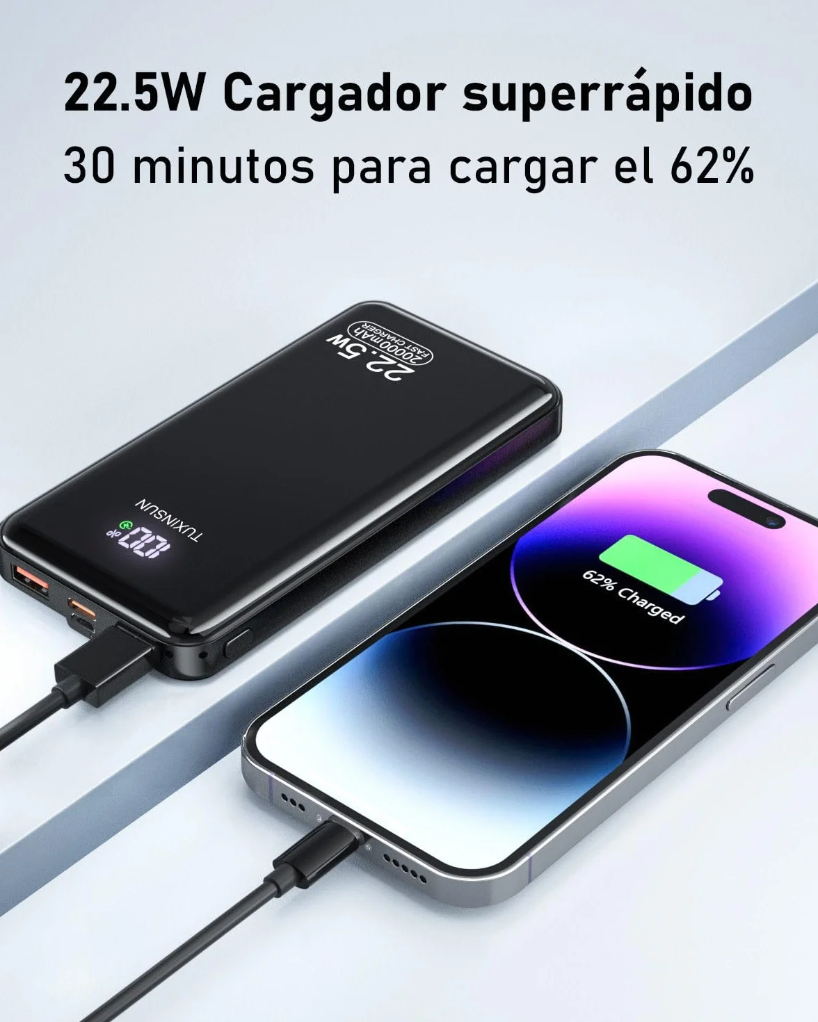 Power Bank 22.5W 20000mAh Bateria Externa Carga Rapida, Bateria Portatil PD3.0 QC4.0, Powerbank USB C Input & Output con Pantalla LCD Compatible con Smartphones, smartwatches, etc (black01)