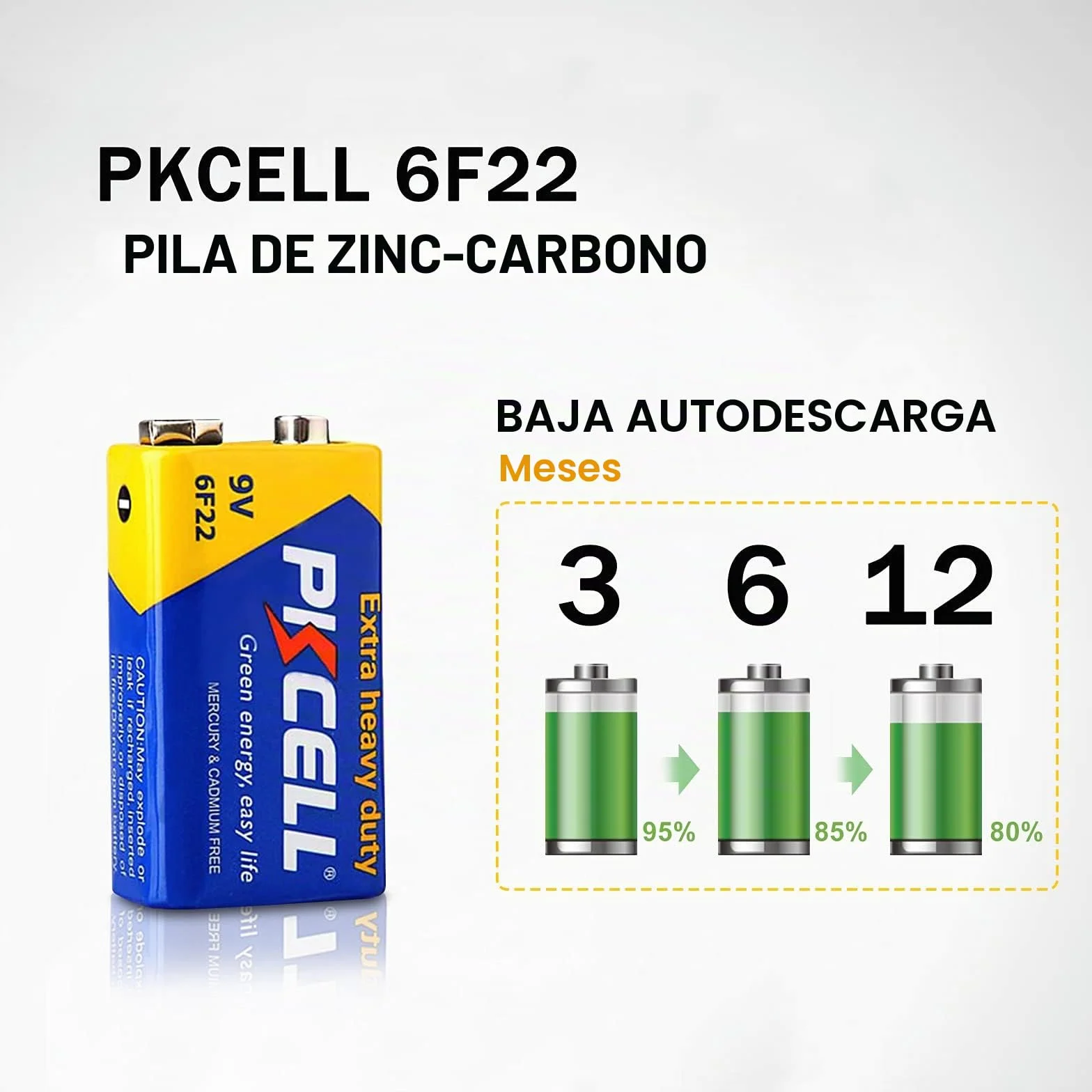 PKCELL 8 Pilas 9V 6F22 de Zinc-Carbono para Detectores de Humo, Multímetros – Ideales también para Mandos a Distancia y Juguetes Sencillos