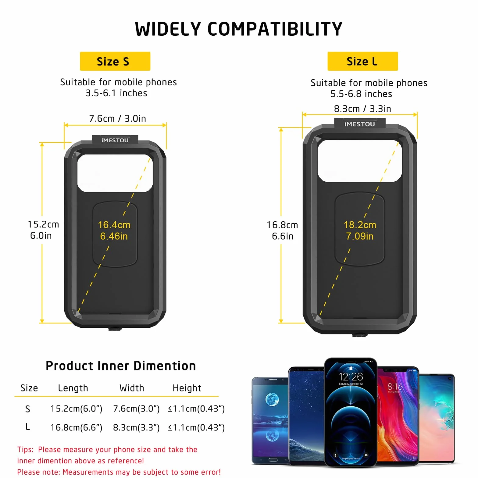 Soporte Impermeable para Teléfono de Motocicleta IP66 2,5cm Cabezal de Bola Compatible con RAM B 5,5" a 6,8"