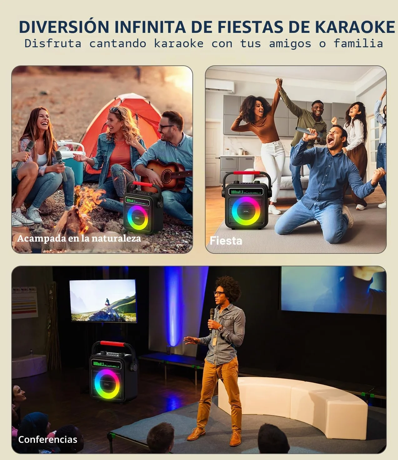 Karaoke 2 Micrófonos Inalámbricos, Altavoz Portátil para Karaoke con Sistema PA y LED, Compatible con Bluetooth/TF/USB/AUX/TWS, Es una Excelente Opción de Regalo para Niños, Familiares y Amigos