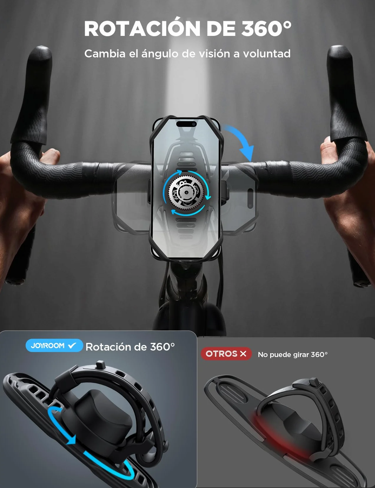 JOYROOM Soporte Móvil Bicicleta 360° Silicona para iPhone Smartphone 4.0-7.2"