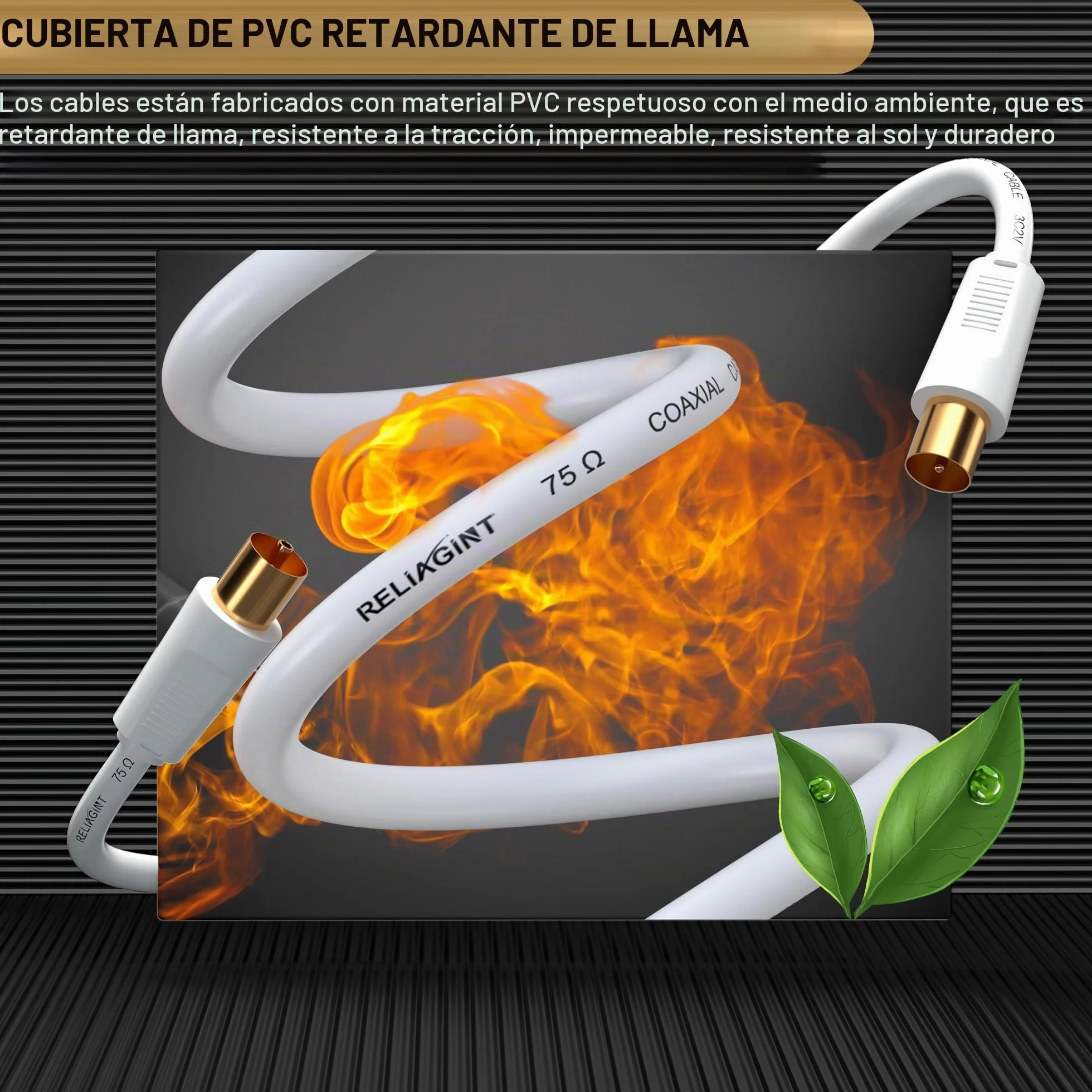 RL Flex Cable antena TV coaxial 2m, prolongador macho/hembra 75 Ohm, conductor de cobre puro, para TDT, TV por cable y satélite (DVB-T/T2/C/S/S2), Blanco