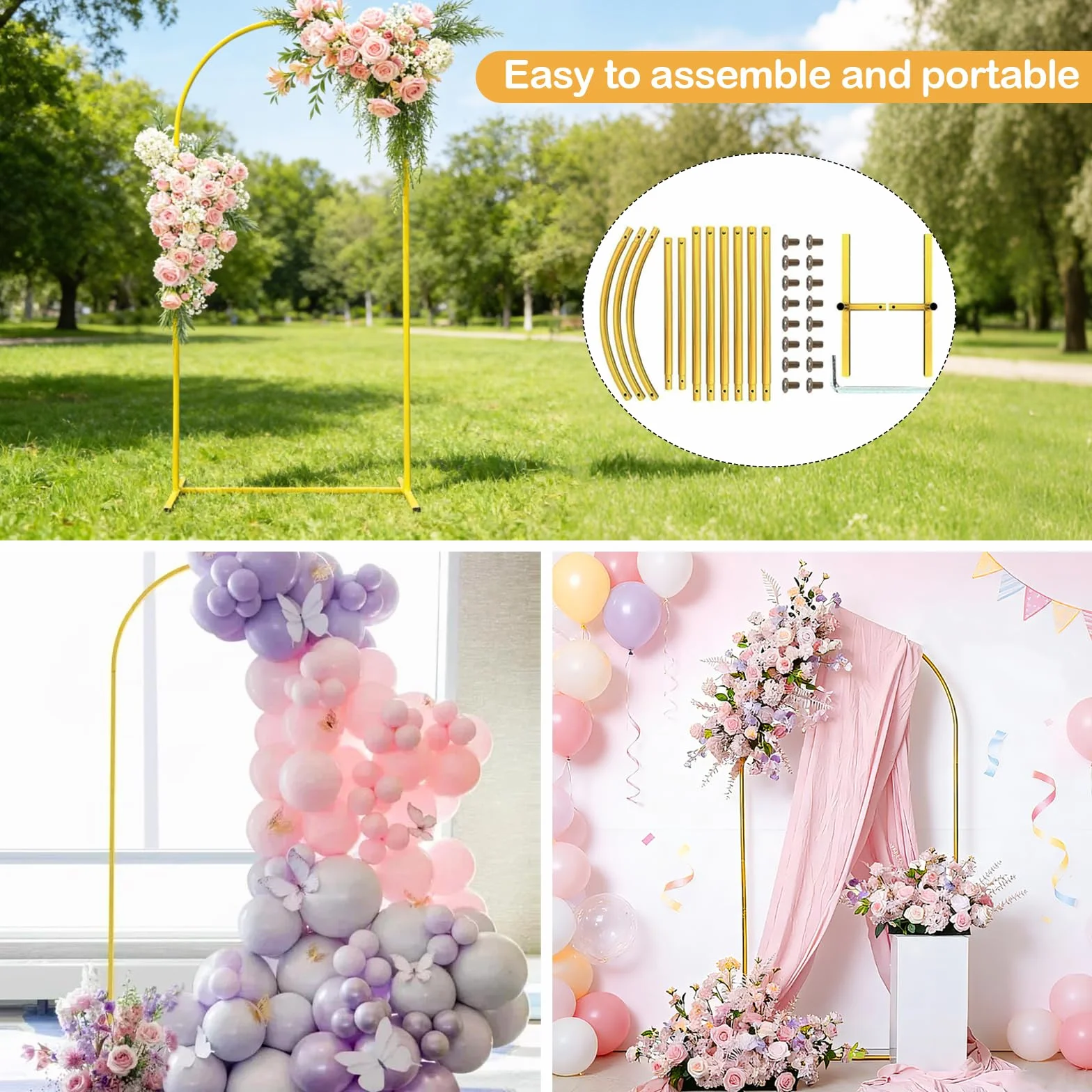 1,8M Soporte para Fondo De Arco De Boda Arco De Globos Metal Dorado Marco De Arcos De Boda para DecoracióN De Bodas Fiestas De CumpleañOs