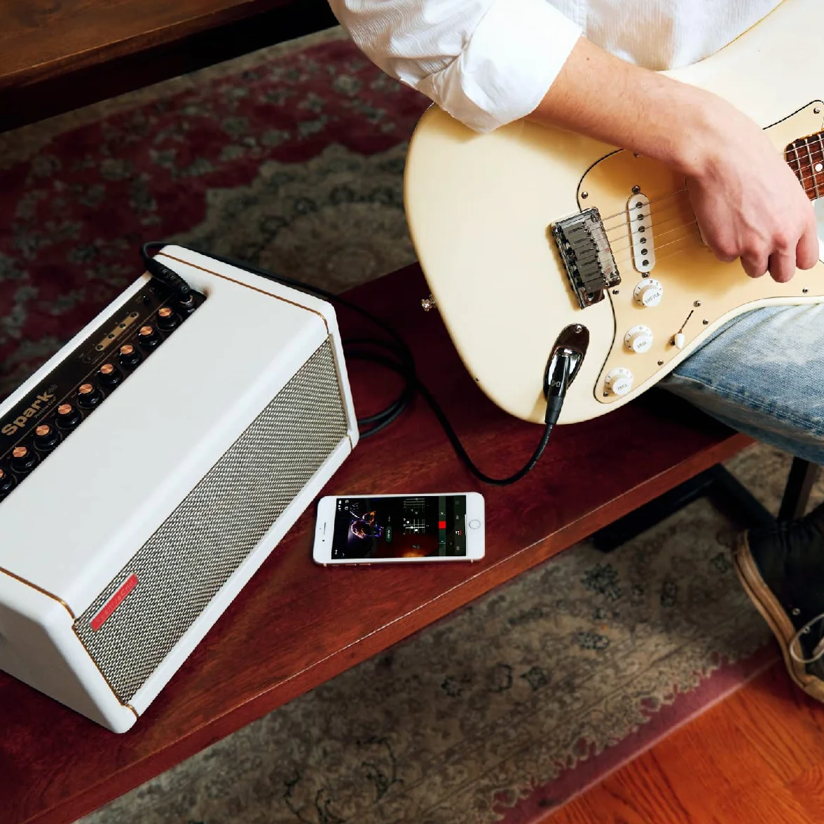 Positive Grid Spark Pearl Amplificador de Guitarra, Eléctrica, Bajo y Guitarra Acústica, Amplificador Combo de 40 Watts, App Móvil. (Perlado)