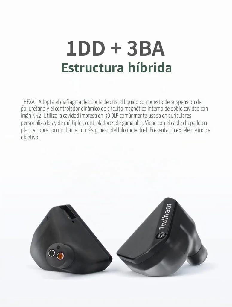Fanmusic Truthear Hexa 1dd + 3ba Mixed Architecture PU + LCP Dynamic Drive diafragma 0,78 2pin Cable flexible escalable DLP in ear Monitor Headset (Hexa)