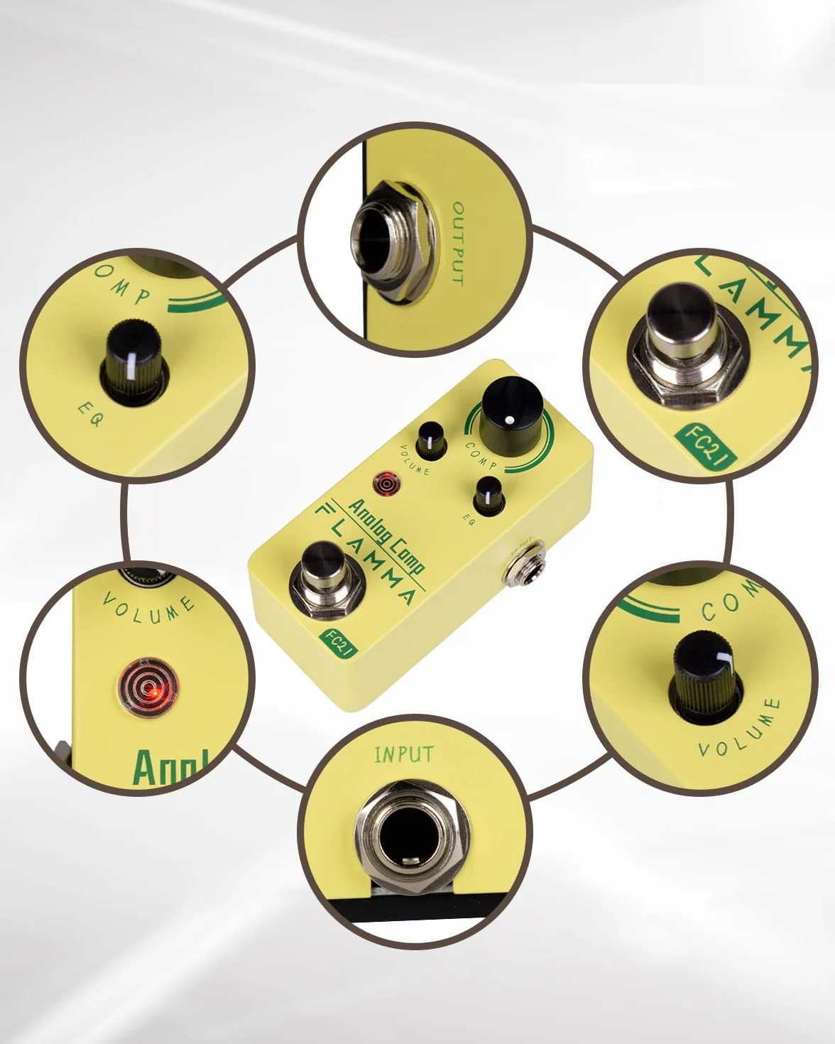 FLAMMA FC21 - Pedal compresor de efectos de guitarra eléctrica, efecto de compresión óptico clásico, True Bypass