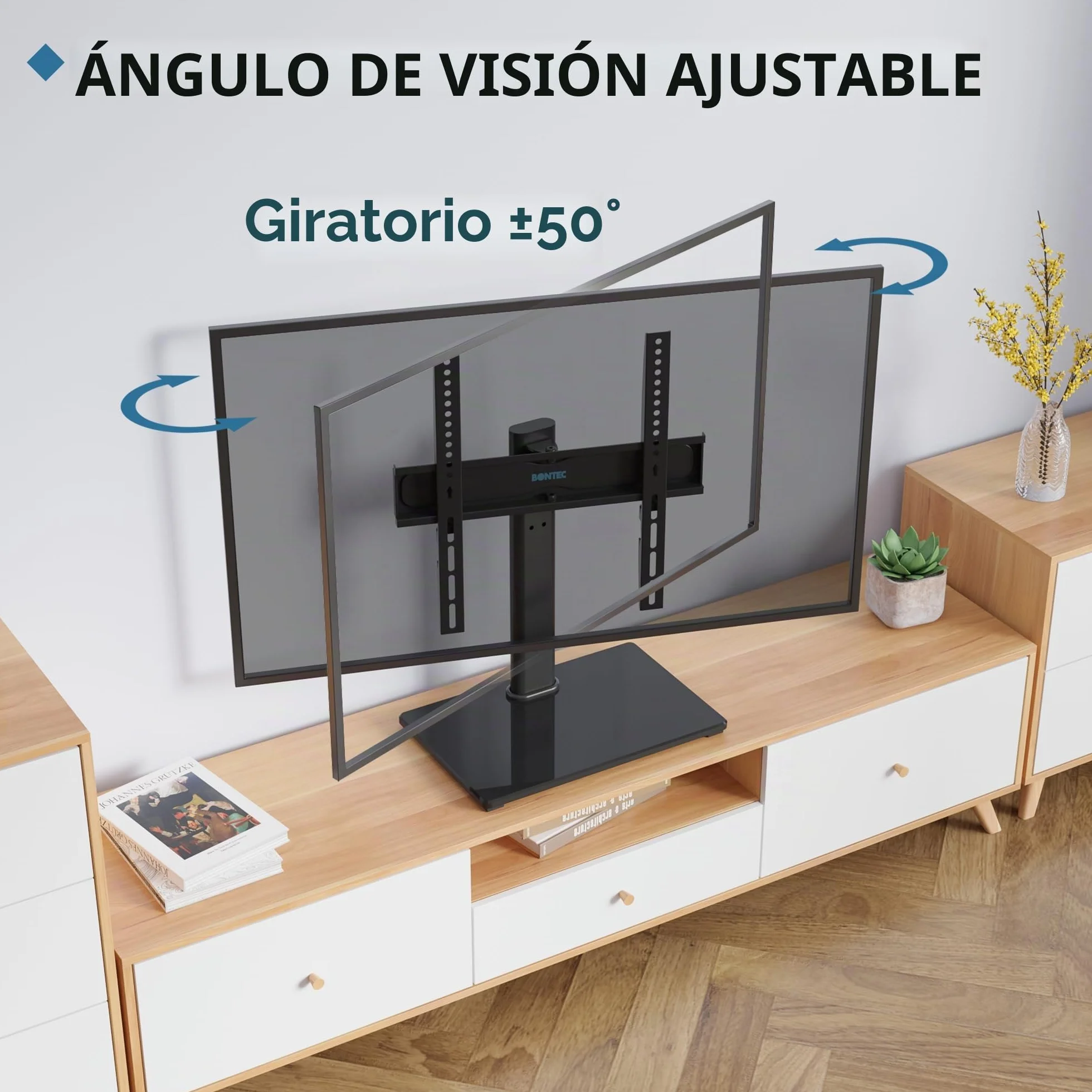 BONTEC Soporte TV Pie Giratorio Universal para 24-60 Pulgadas, Carga 45 kg, VESA 400x400 mm