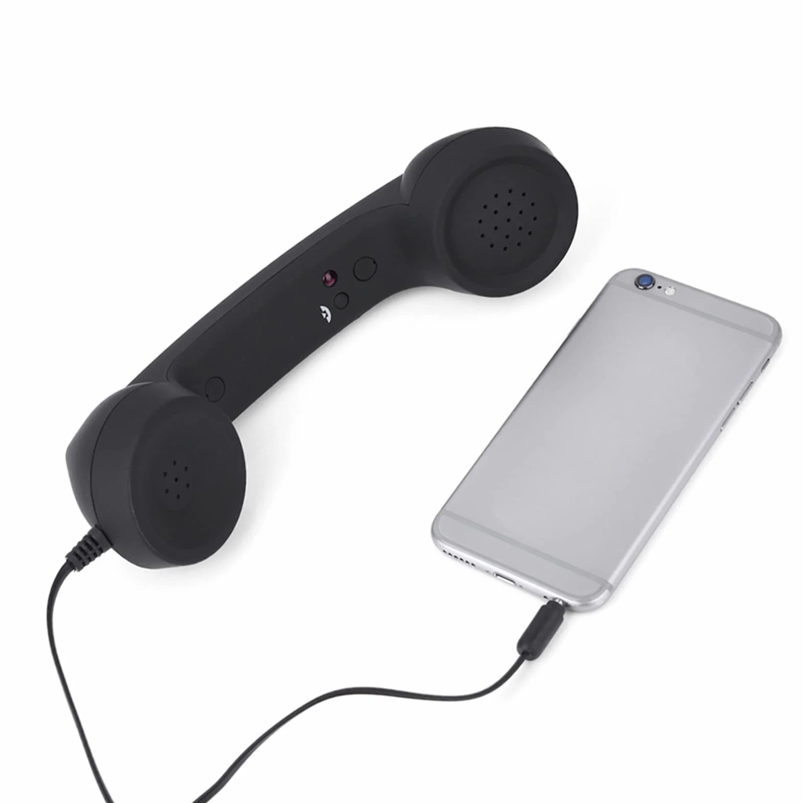 Auriculares retro de 3,5 mm, receptor de teléfono con cable y micrófono para teléfono móvil, color negro