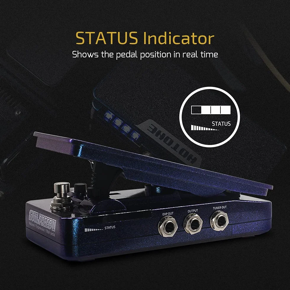 Hotone Wah Volumen activo Expresión pasiva Pedal de efectos de guitarra conmutable 4 en 1 con pedal de efectos de guitarra visible Soul Press II