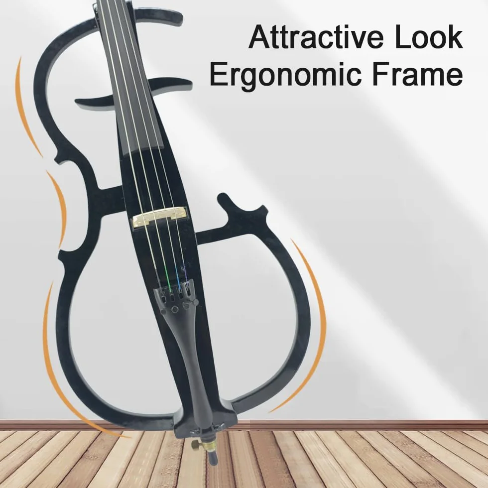 Juego de violonchelo eléctrico de tamaño completo 4/4 para principiantes (incluye bolsa ligera para violonchelo, auriculares estéreo, lazo de violonchelo premium, puente, colofonia) para