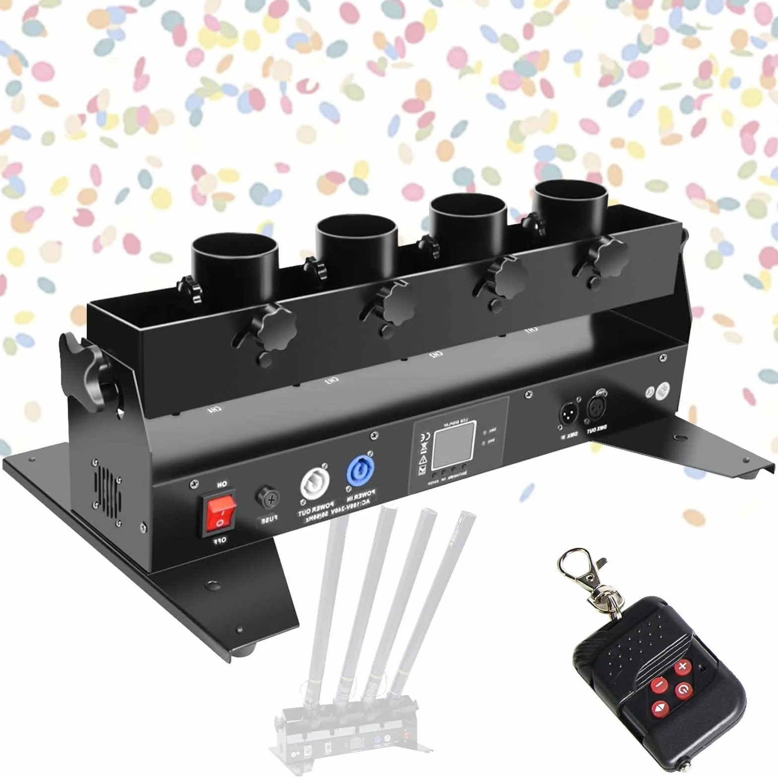 Máquina lanzadora de confeti profesional, DMX512 y máquina de chorro de confeti con control remoto, máquina de confeti de 4 cabezales para bodas, fiestas, bares, ceremonias, rotación de 180°