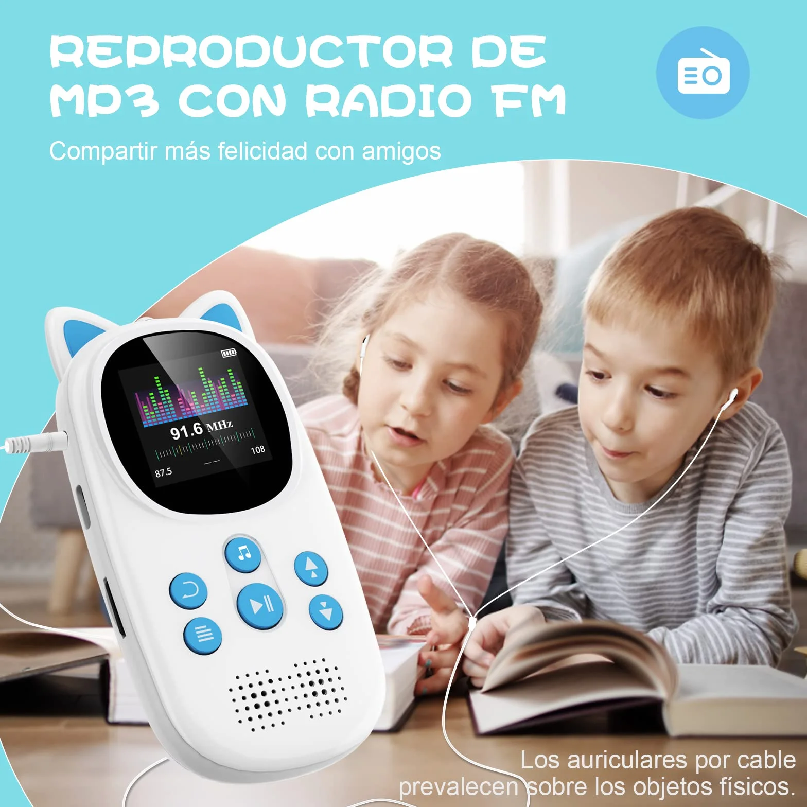 32GB Reproductor MP3 Bluetooth 5.0, Niños Mp3 Reproductor con HiFi Sonido sin Pérdida, Oilsky Portátil Deportivo MP3 Player con 750 mAh, Reproductor de Música con Altavoz HD Integrado, Radio FM