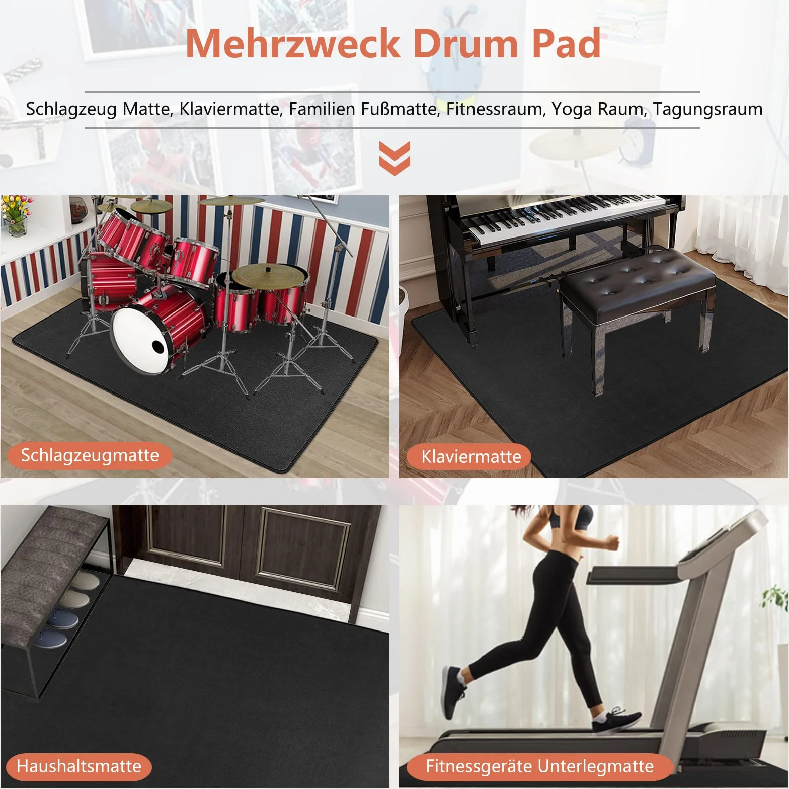 IBVIVIC Alfombra para batería de 160 x 120 cm, kit profesional de batería de jazz electrónico, rectangular, para tambor de bajo, tambor y otros instrumentos, color negro