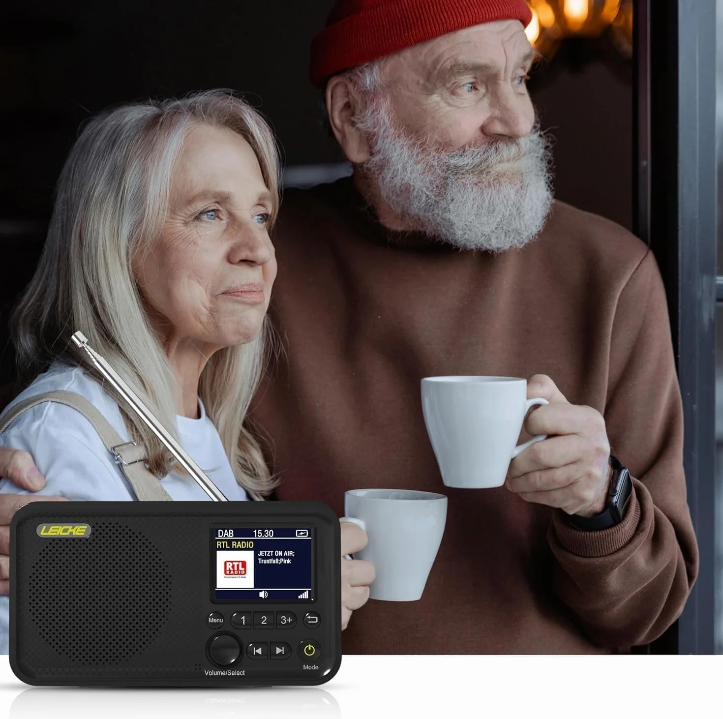LEICKE Radio portátil Dab+ Bluetooth 5.0 FM Pantalla 2,4 Pulgadas Cocina Cable batería 4000 mAh MicroSD Alarma