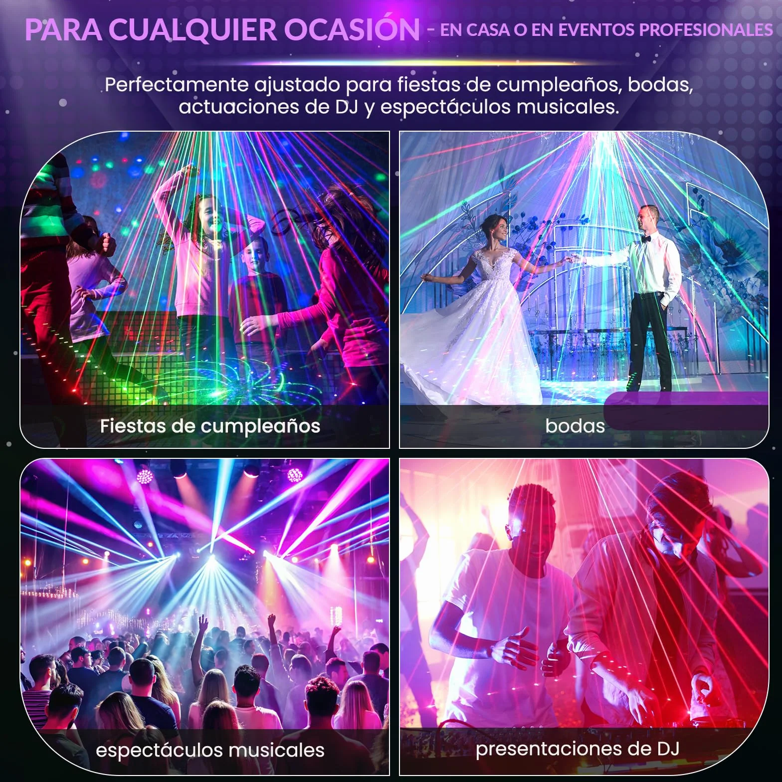 Luces discoteca RGBW & UV con 27 LED y DMX, láser discoteca 3 en 1 con 6 LEDs blancos de 2W, luz estroboscópica y UV, efectos dinámicos para DJ, fiestas y eventos