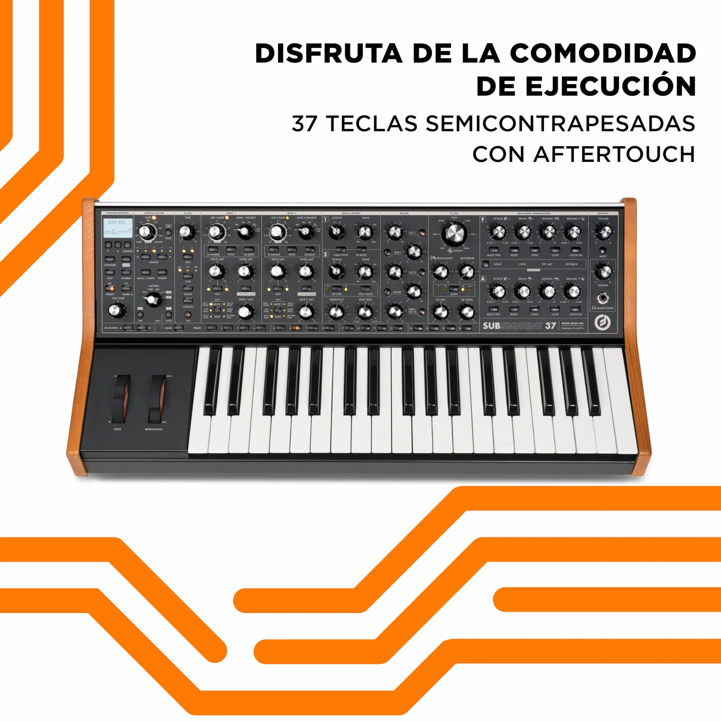 MOOG Subsequent 37 - Sintetizador Analógico Parafónico y Teclado MIDI con 37 Teclas Semicontrapesadas, Ampli de Auriculares, 256 Presets y Editor de Software