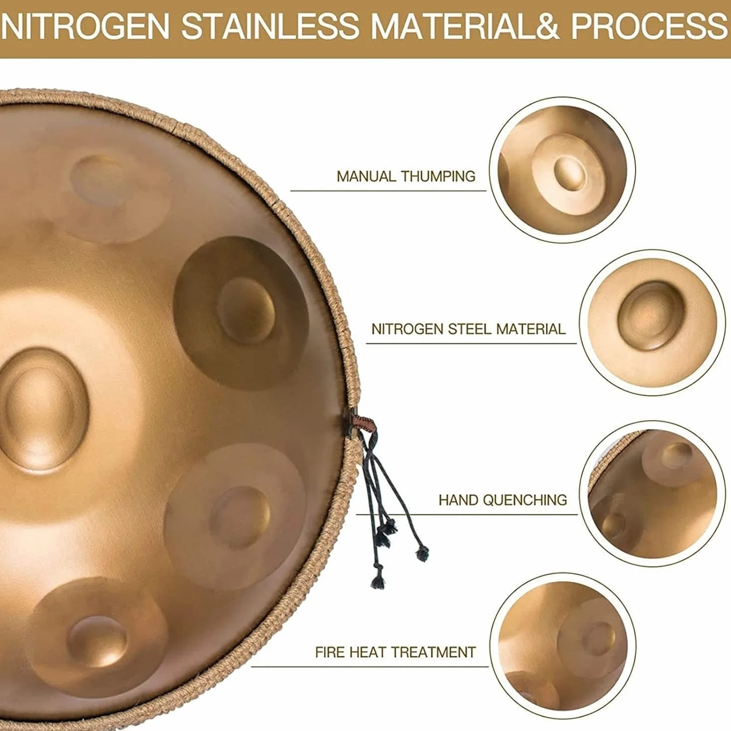 onlyfly Handpan - Tambor de mano (9 notas, 432 Hz, D-menor, 22 pulgadas, incluye set de regalo), color bronce
