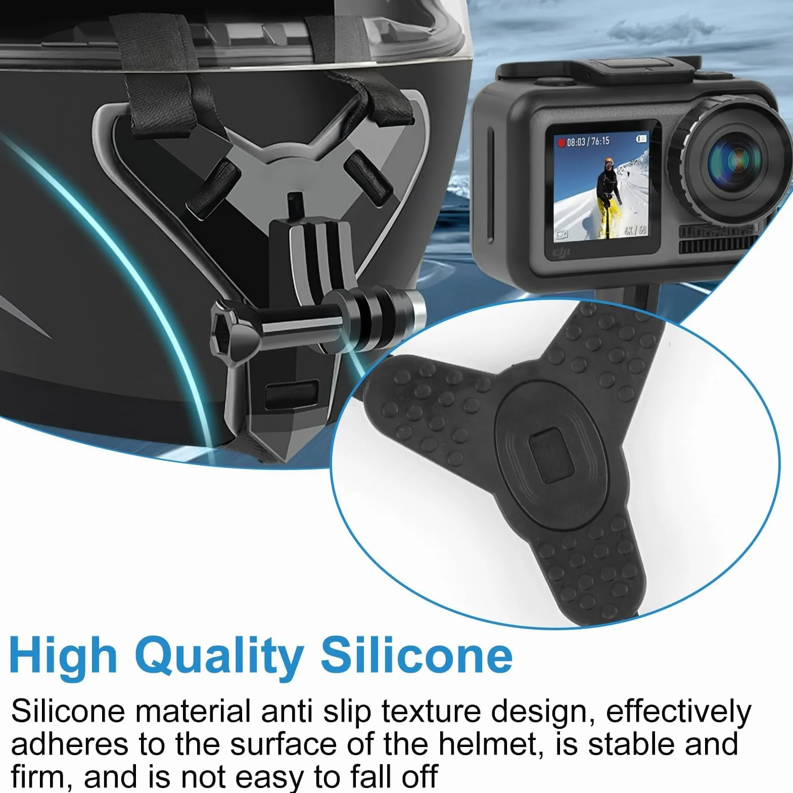 Soporte Casco de Moto Mento para GoPro Hero 13 12 11 10 9 8 7 6 5 para dji OSMO Action 5 Pro 4/3 para Session Soporte de Cámara de Gancho J Silicona Antideslizante Cámara de Acción Accesorios