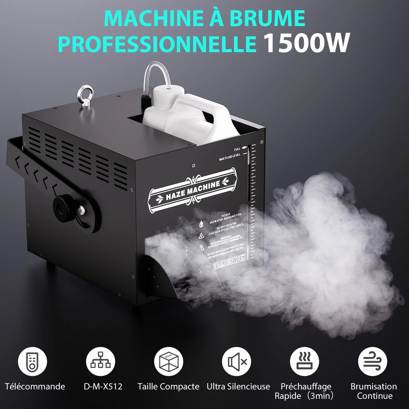 1500W Máquina de Humo con Control Remoto,Máquina de Niebla con Depósito de Combustible Grande de 3 L,Calentamiento 3 Minutos,Fog Machine Portátil para DJ, Fiestas,Bodas,Escenario de Efectos
