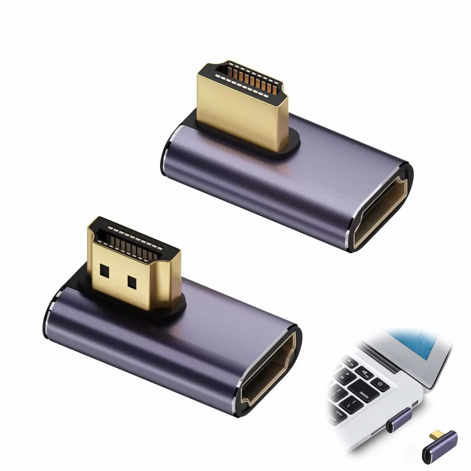 2 PCS 8K Cable HDMI Macho a HDMI 2.1 Hembra, Adaptador Convertidor HDMI Vertical 90 Grados Ángulo Convertidor Macho y Femenino Compatible con 8K 60Hz 4K 120Hz para Laptop HDTV