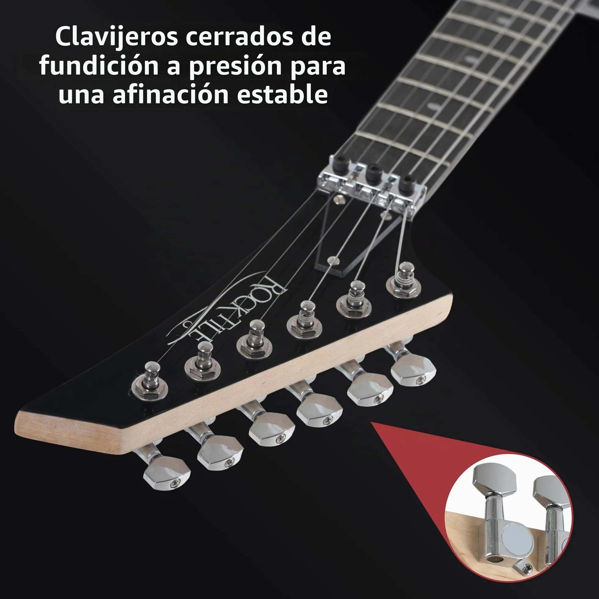 Rocktile MG-3013 Blade Guitarra Eléctrica - Serie Heavy de 6 cuerdas con cuerpo de tilo, mástil de arce, 2 Humbucker, FR-Style Tremolo, 22 trastes, escala de 25,5 pulgadas, cable y accesorios - Black