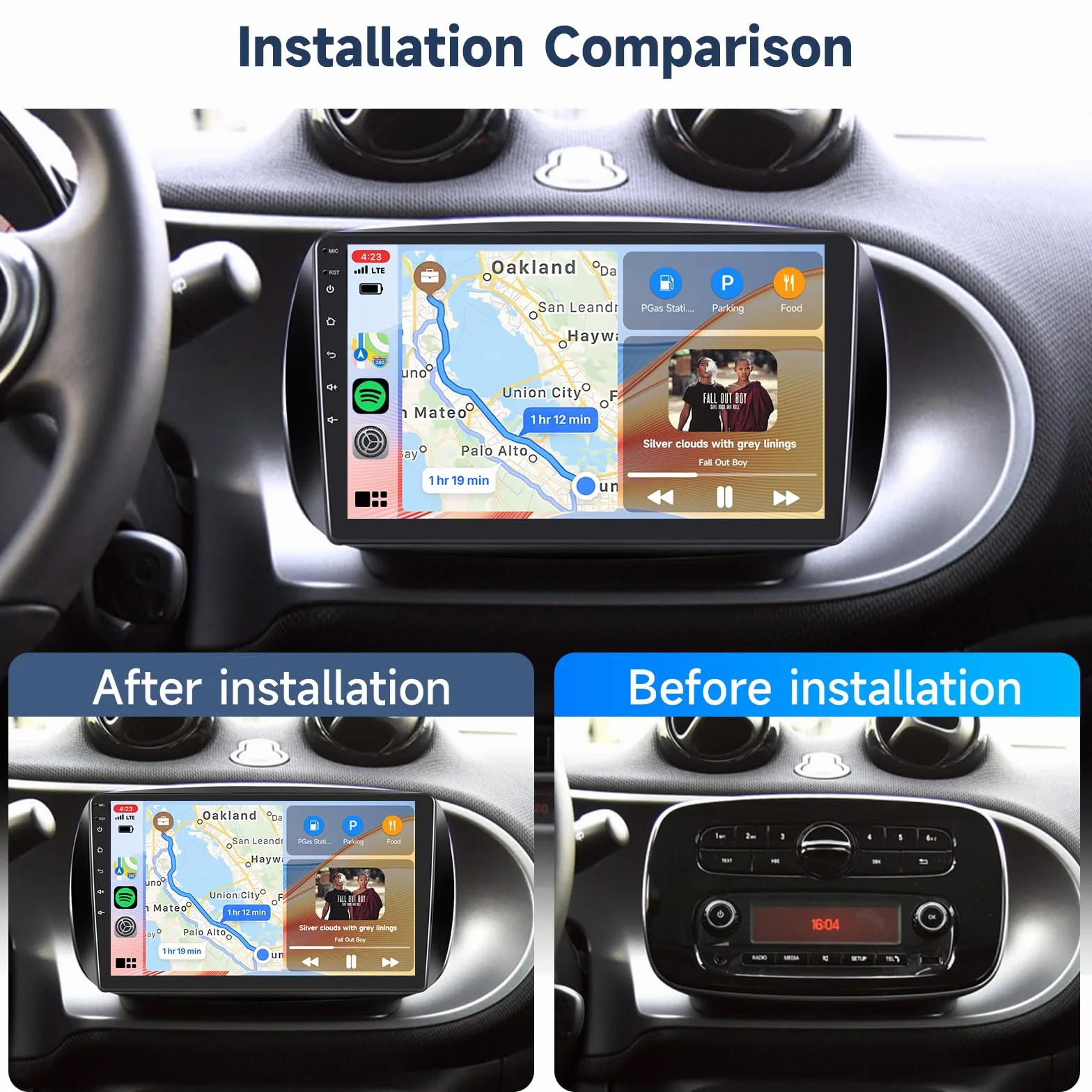 Hodozzy 6G+128GB 8-Core Android Radio para Mercedes Benz Smart 453 Fortwo 2014-2020 con Carplay Android Auto Inalámbrico, 2 DIN Pantalla Táctil 9 Pulgadas Radio Bluetooth GPS WiFi DSP FM/RDS Cámara