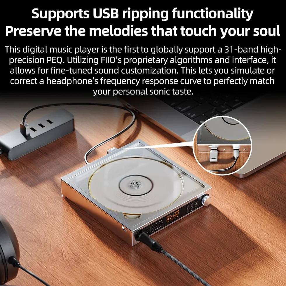 FiiO DM15 R2R Reproductor de CD portátil DAC USB Alta fidelidad Bluetooth 5.4 Plata