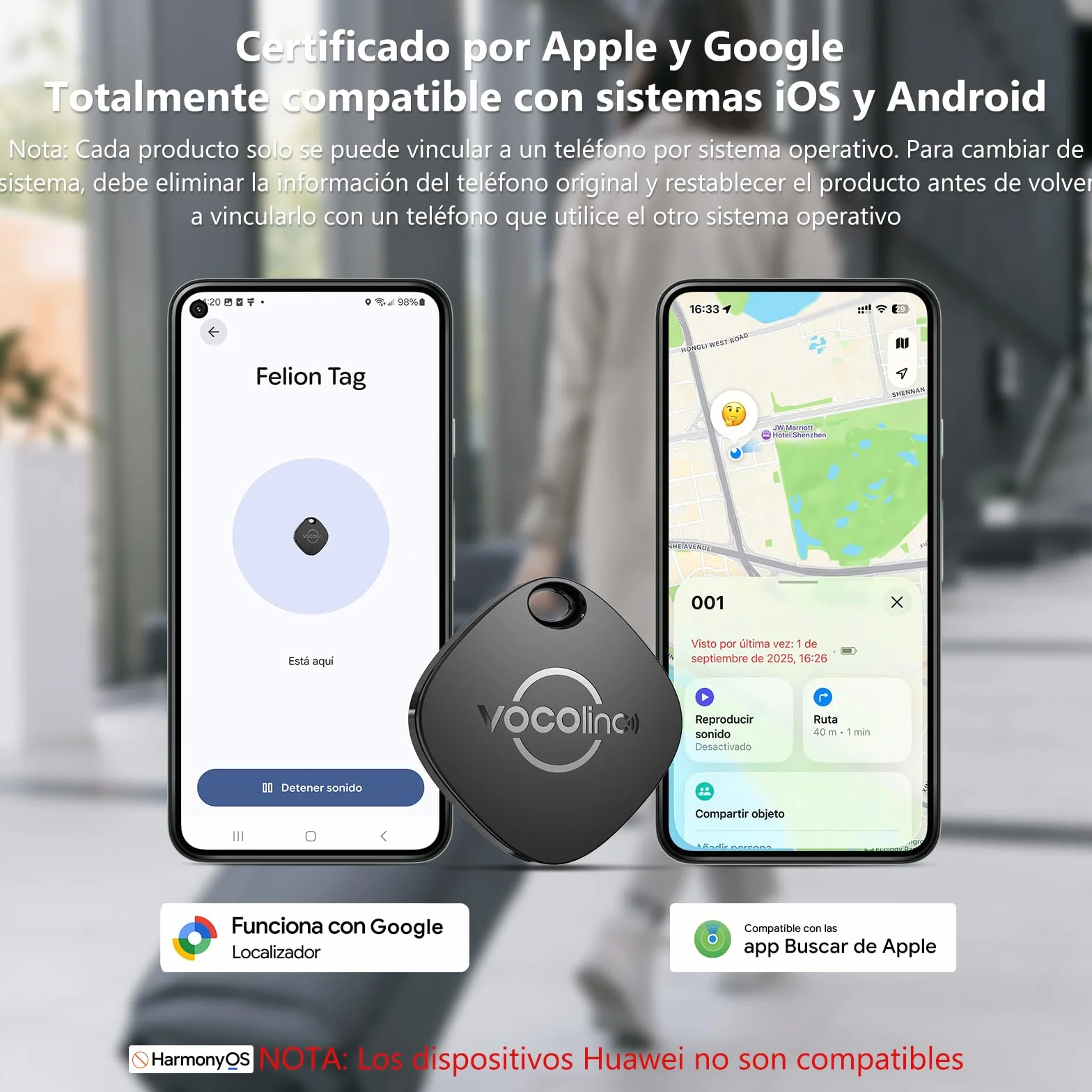 VOCOlinc Android Tag Smarttag 4 Pack, Bluetooth Item Tracker para Llaves, Cartera, Bicicleta, Maleta, Batería Reemplazable
