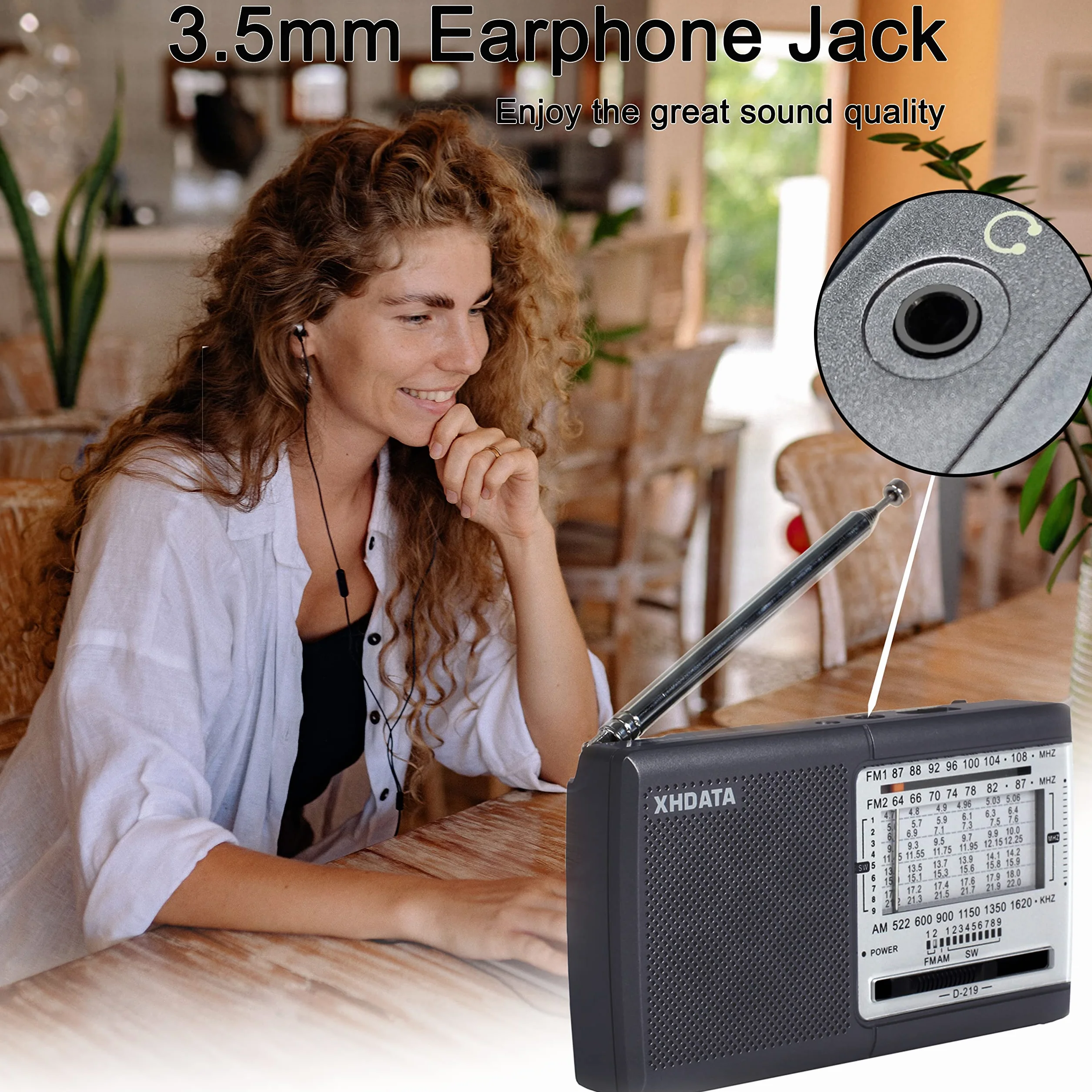 XHDATA D219 Radio a Pilas Portátil Pequeña Analógica FM Am SW Radio de Transistor con Entrada para Auriculares Excelente Señal Uso Simple para Personas Mayores Hogar y Emergencia Gris