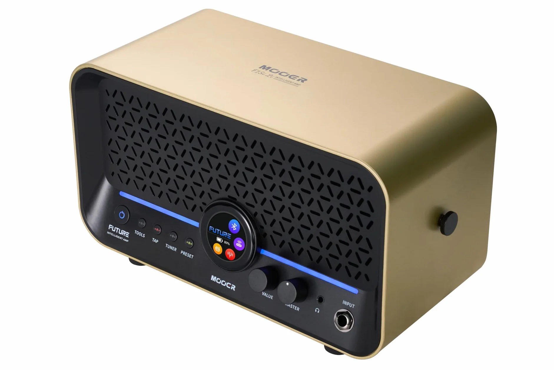 Mooer F15i Li - Combo de Guitarra Multi-Efectos y Modelado, 15 W, con batería - Oro Imperial